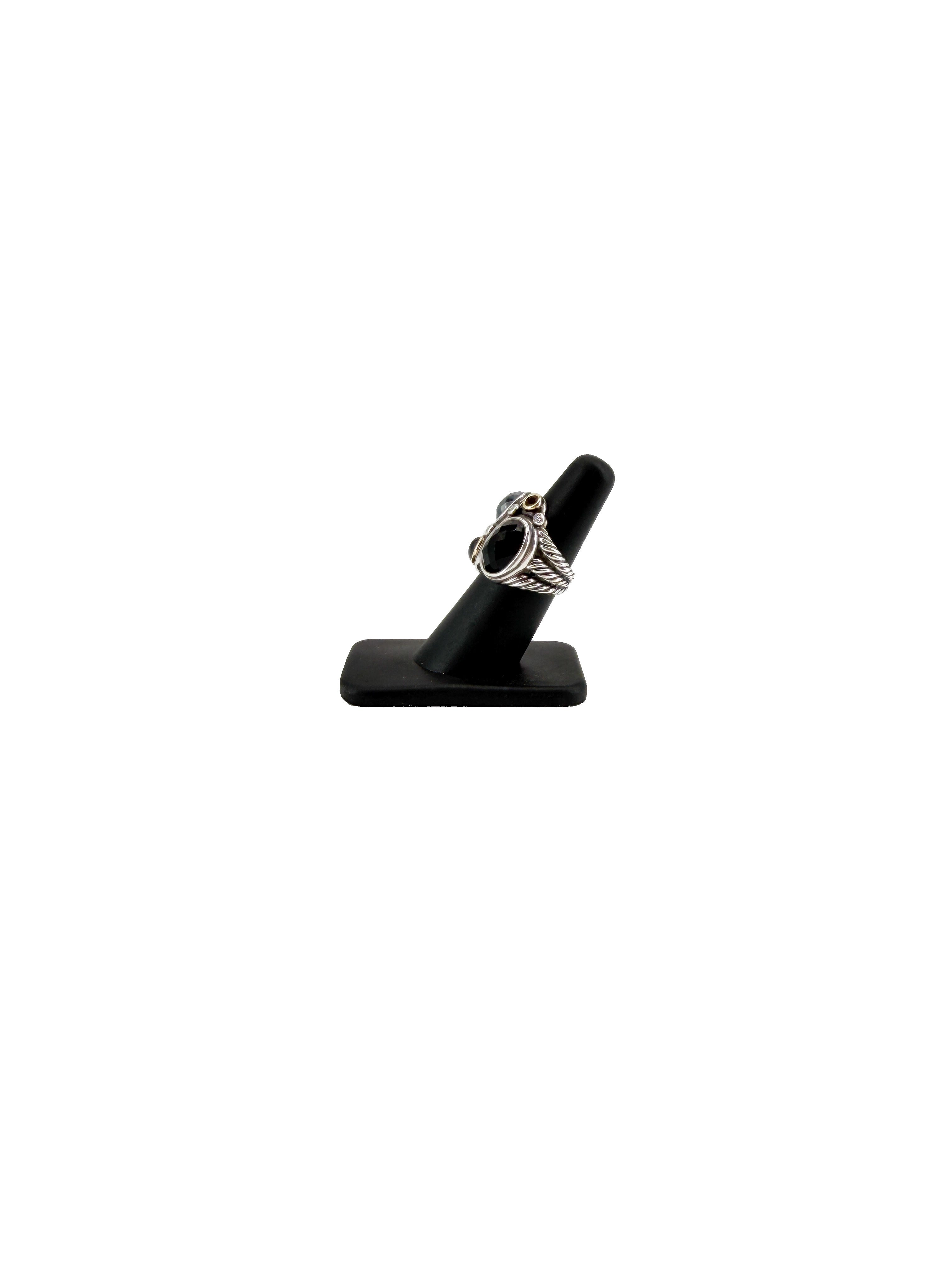 David Yurman sterling silver, yellow gold, Hematite, black onyx, ruby Mosaic ring