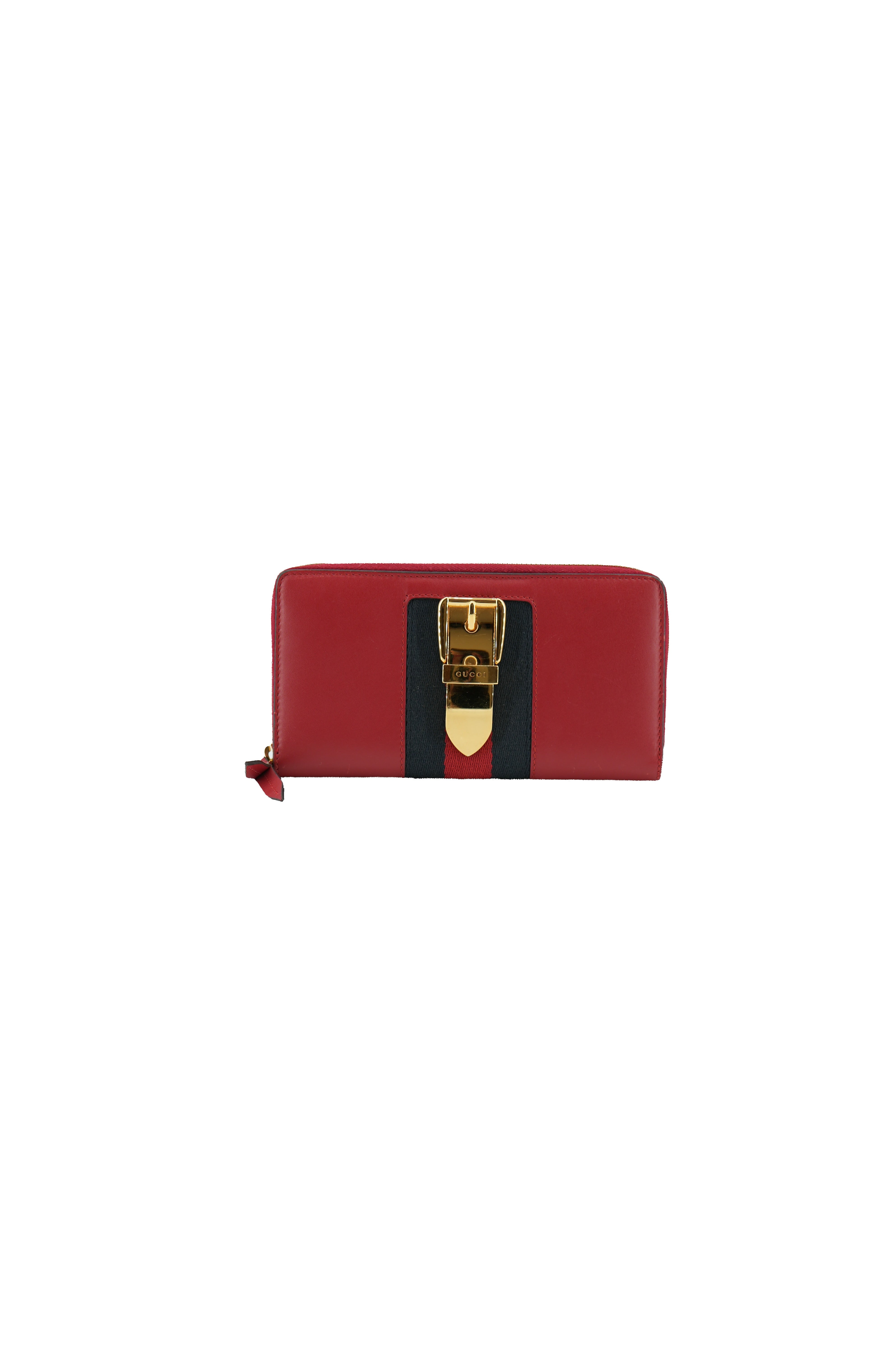 Gucci red leather buckle Sylvie zip around wallet 176083-2062