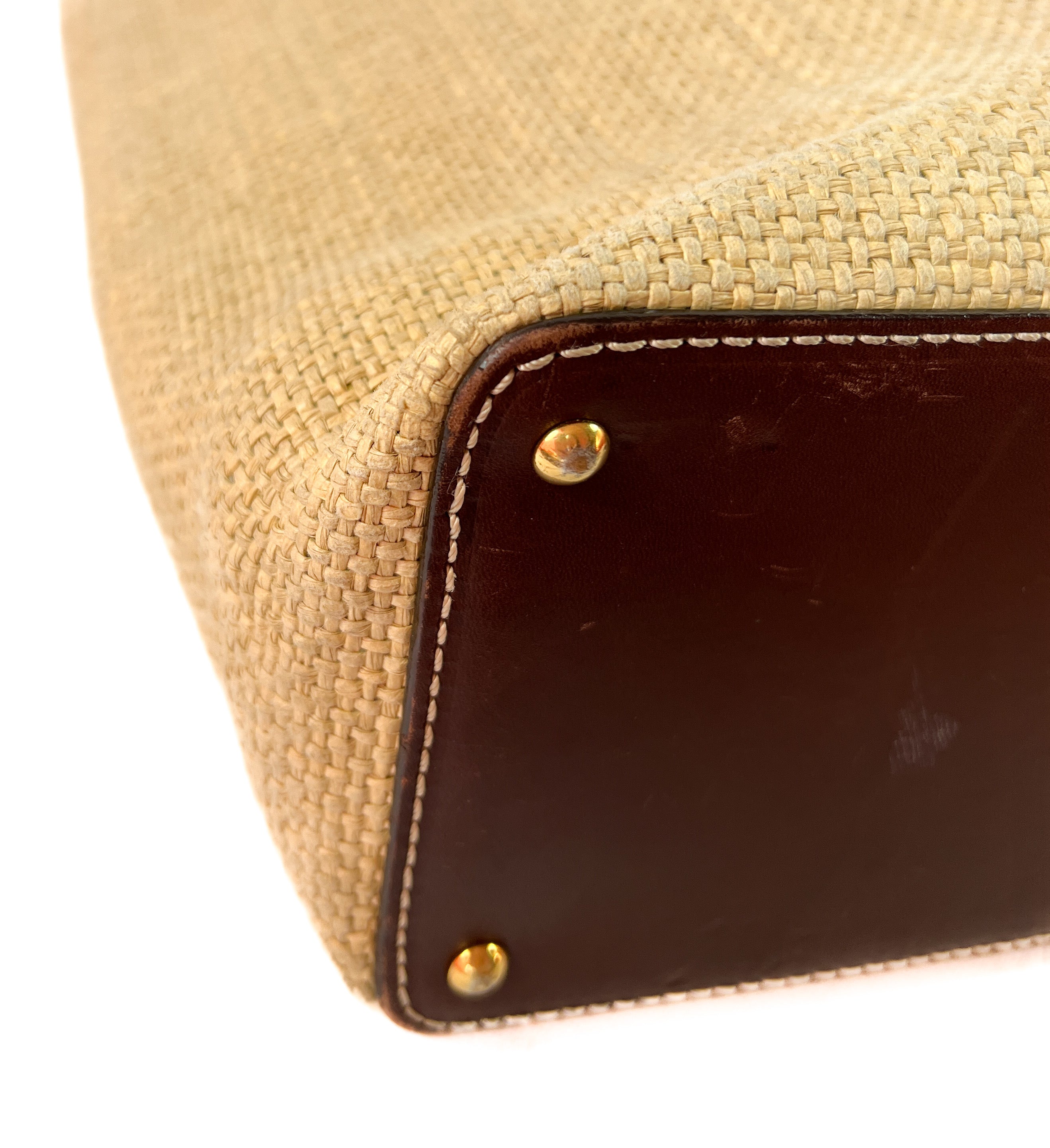 Chanel natural raffia and leather tote