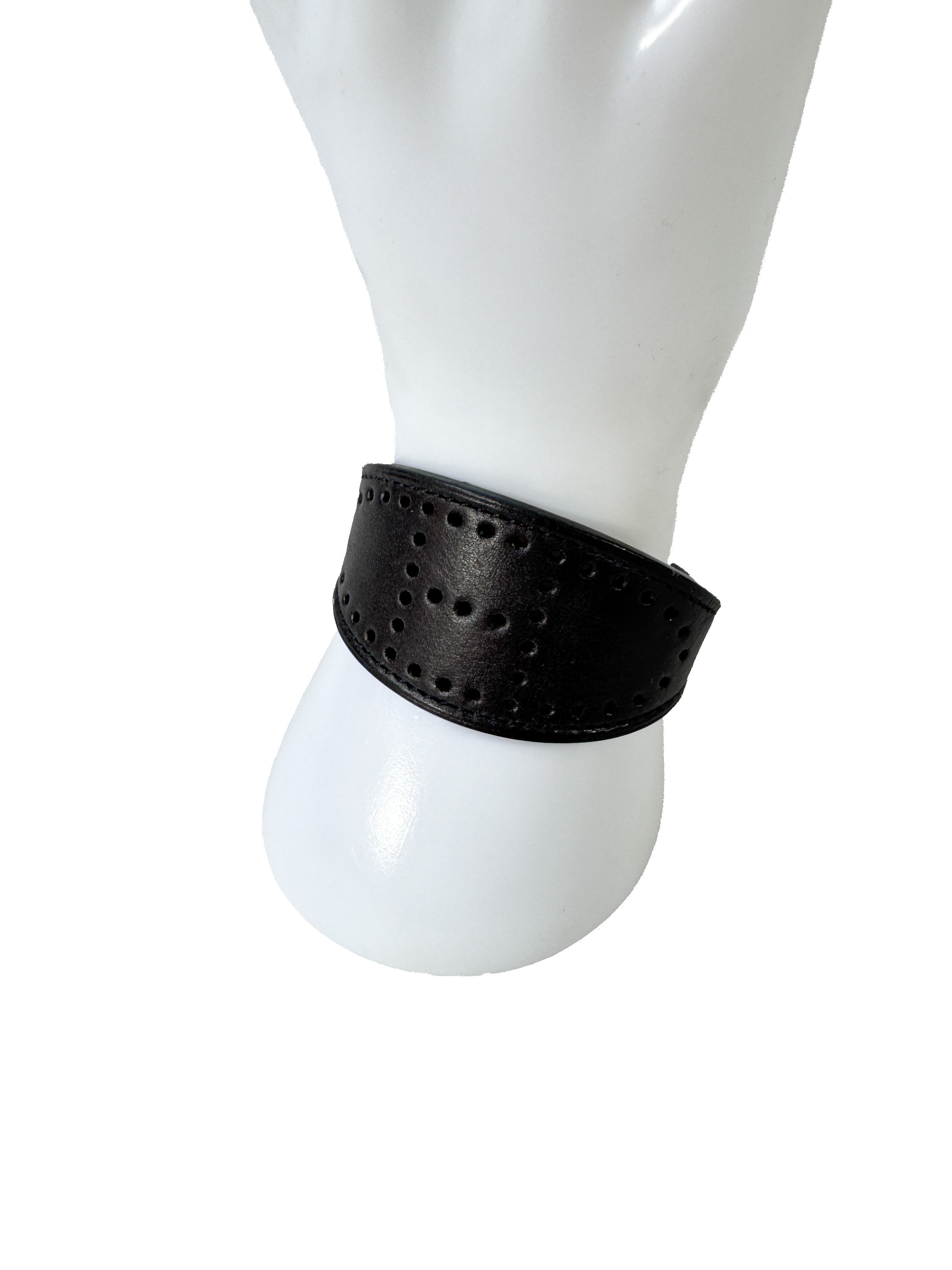 Hermès black/brown evelyne leather bracelet square J