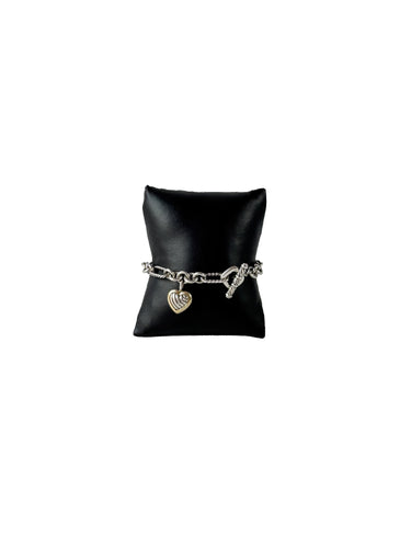 David Yurman sterling silver 14k Figaro heart charm bracelet