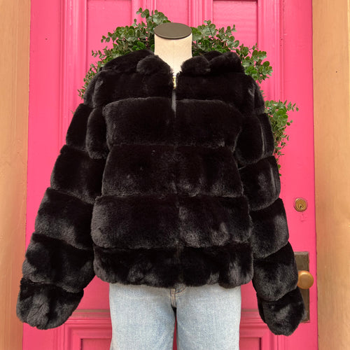 BCBG Maxazria black faux fur jacket size S NWT