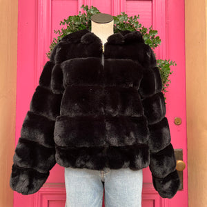 BCBG Maxazria black faux fur jacket size S NWT