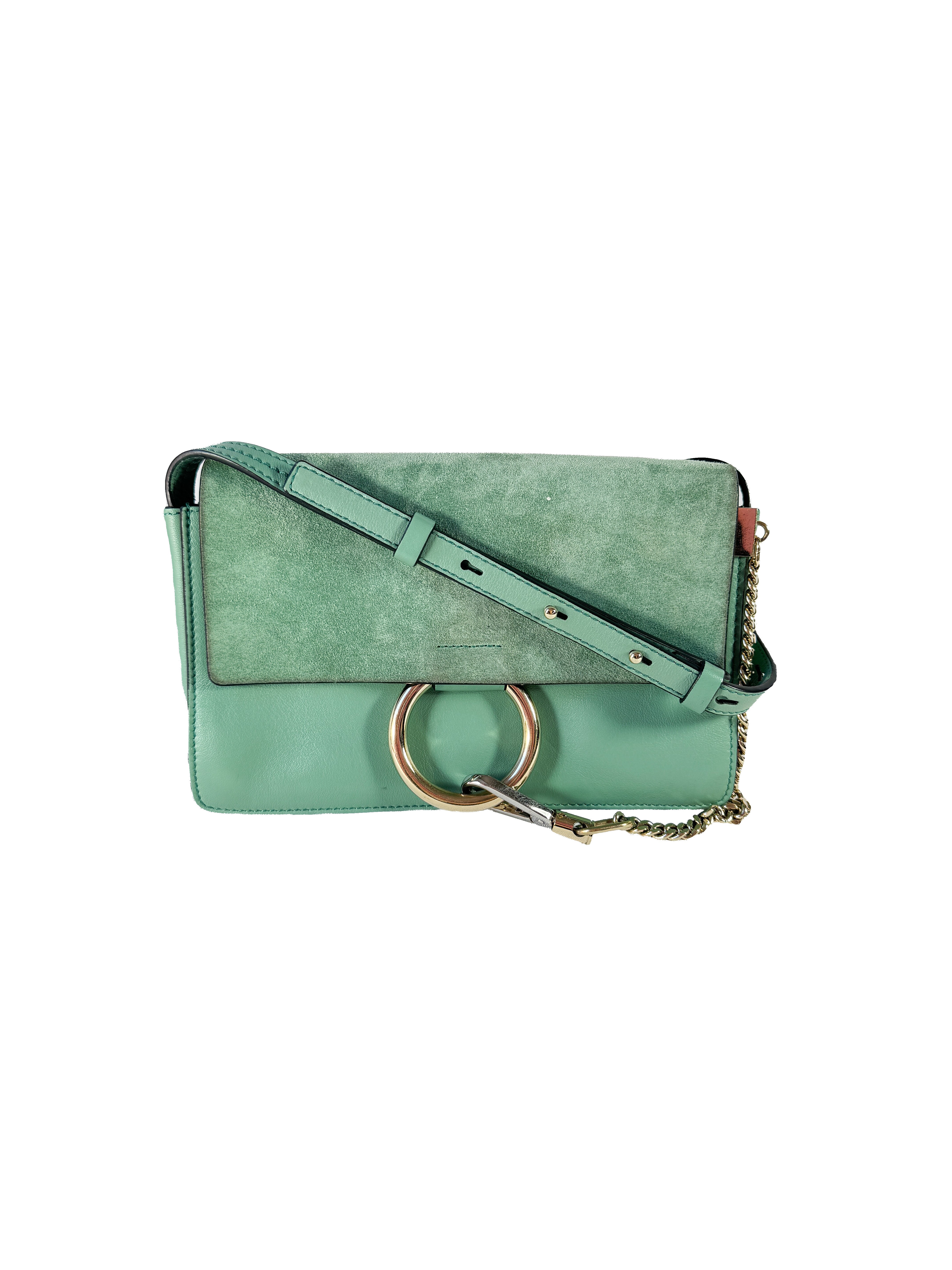 Chloé green leather suede Faye small crossbody 01-17-99-65