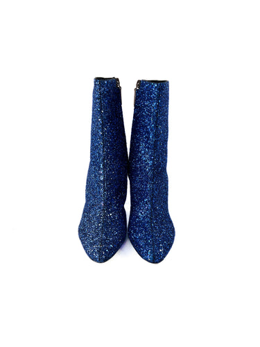 Saint Laurent blue glitter heeled Lou boots size 39/39.5