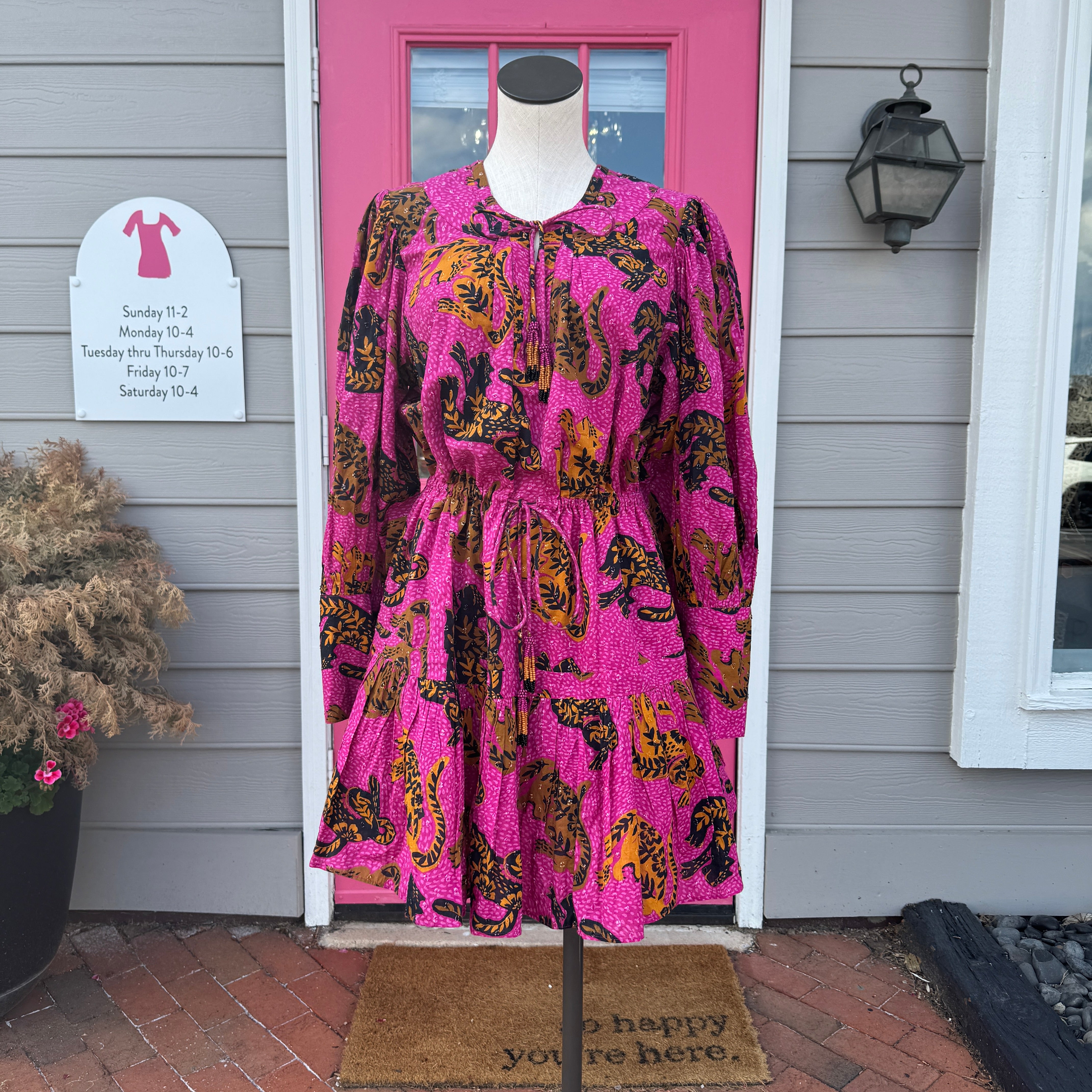 FARM RIO pink tiger print long sleeve dress size L