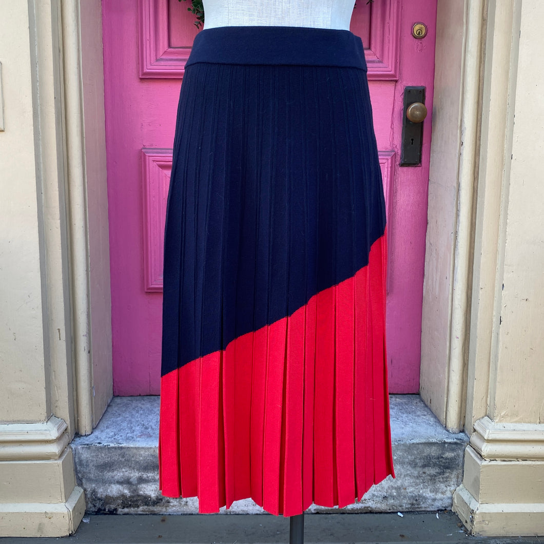 Tory Burch navy red pleated skirt size M