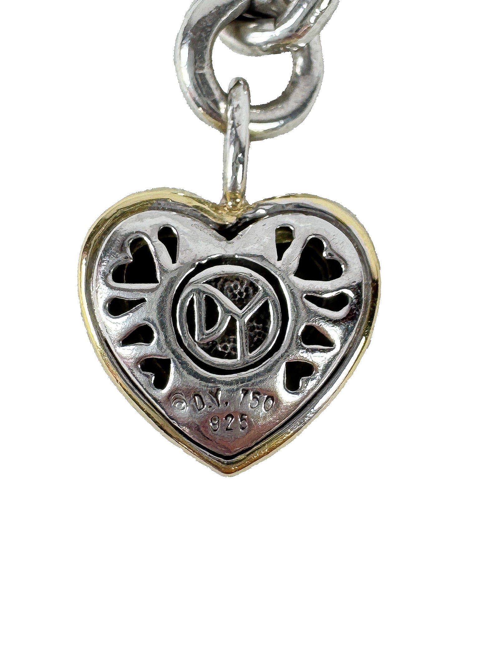 David Yurman sterling silver 14K gold figaro heart charm (with engravings)