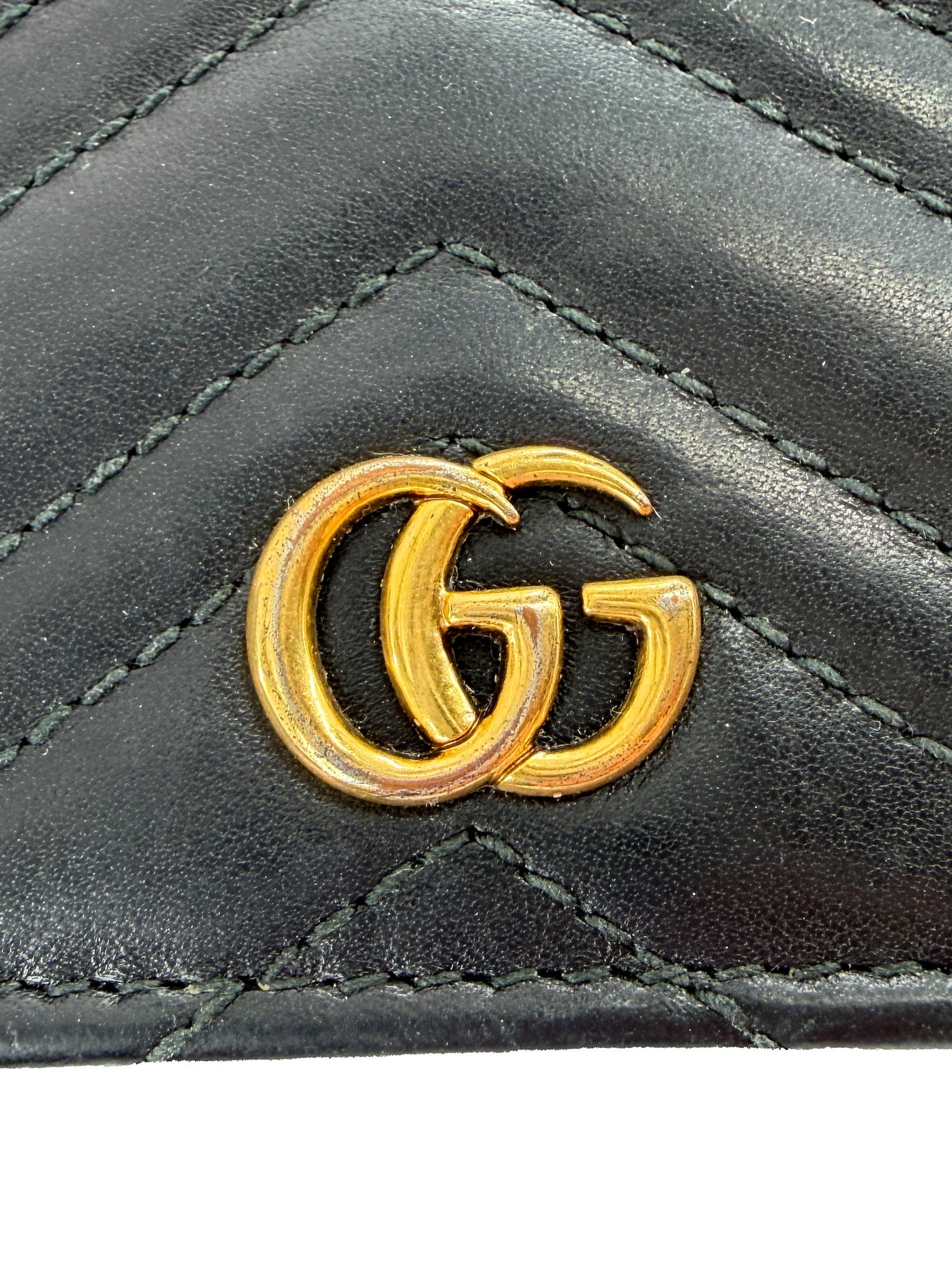 Gucci black leather Matelasse GG Marmont card case wallet 466492-0416