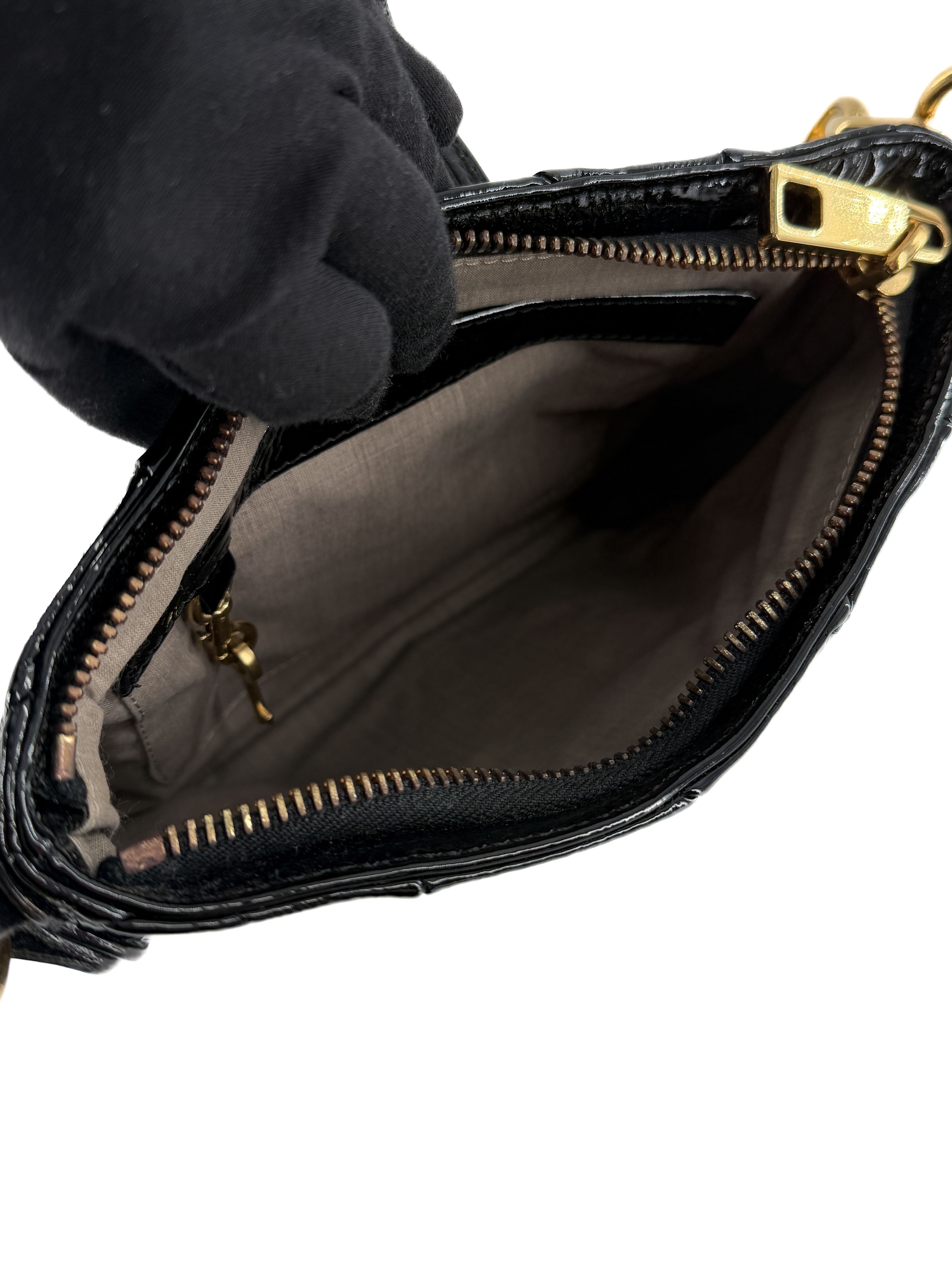 Marc Jacobs black patent leather quilted Mini dual shoulder bag