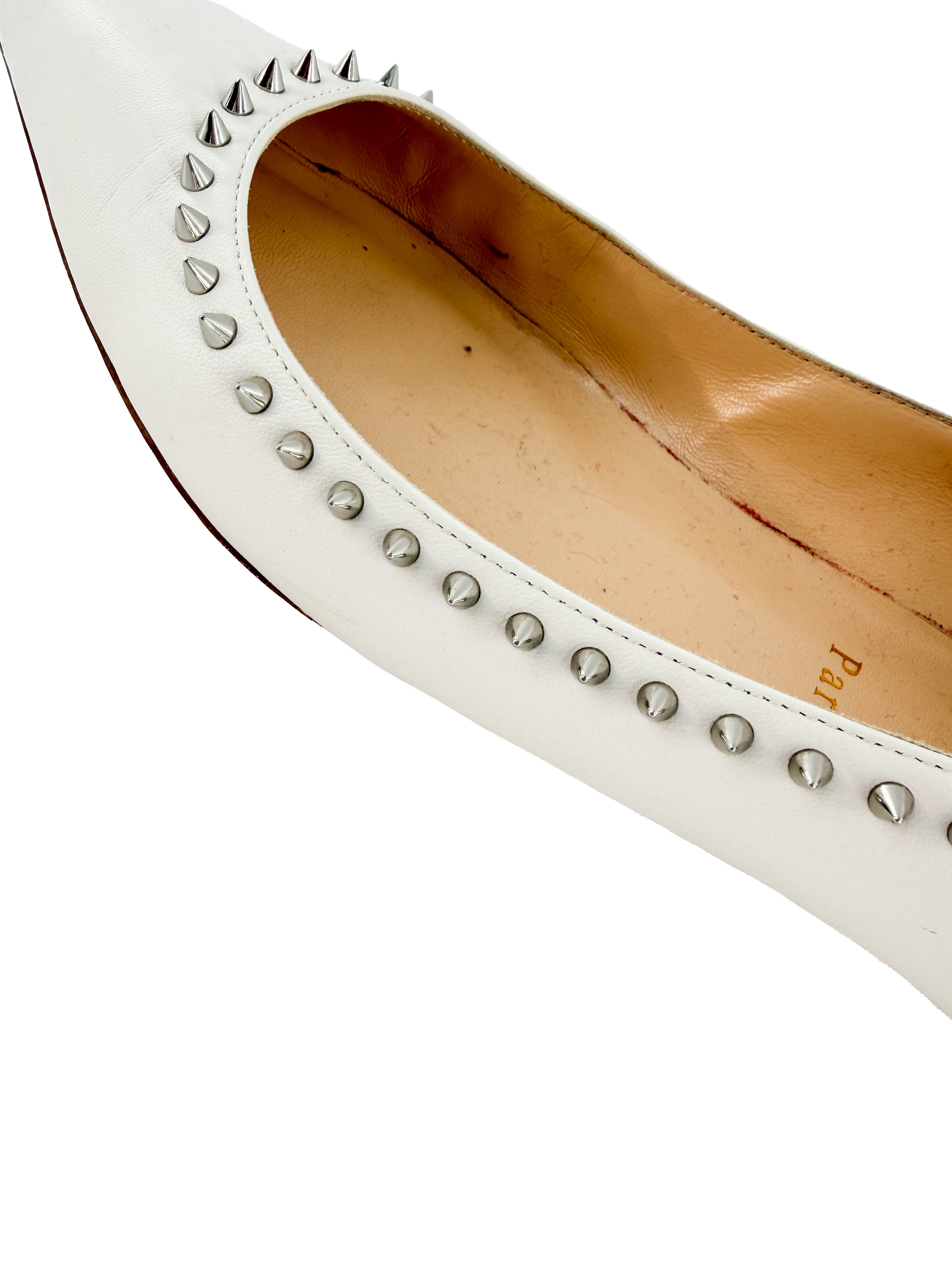 Christian Louboutin white studded Anjalina flat size 39.5 BOX