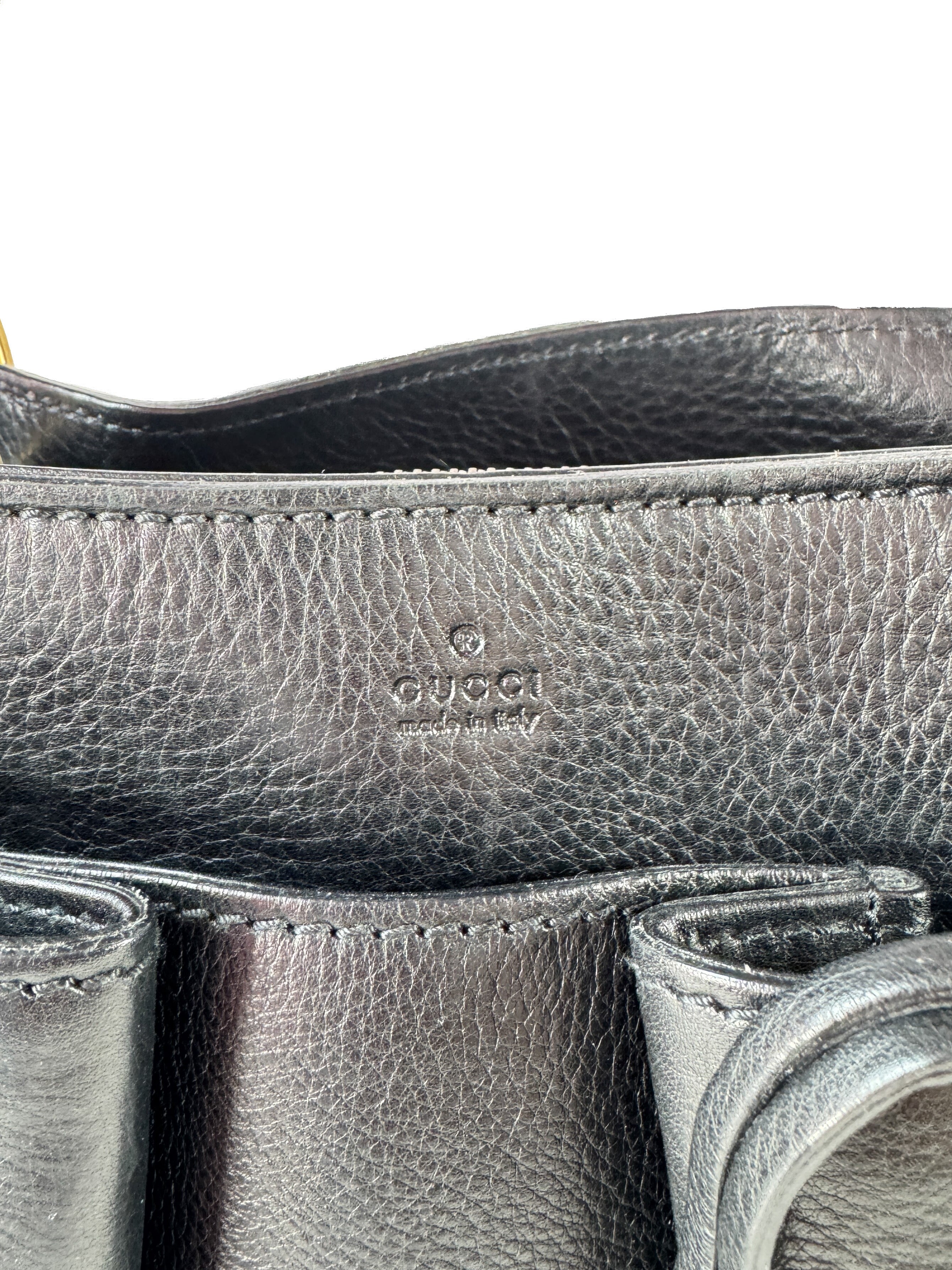 Gucci black leather Bamboo handle bag 109138 002058