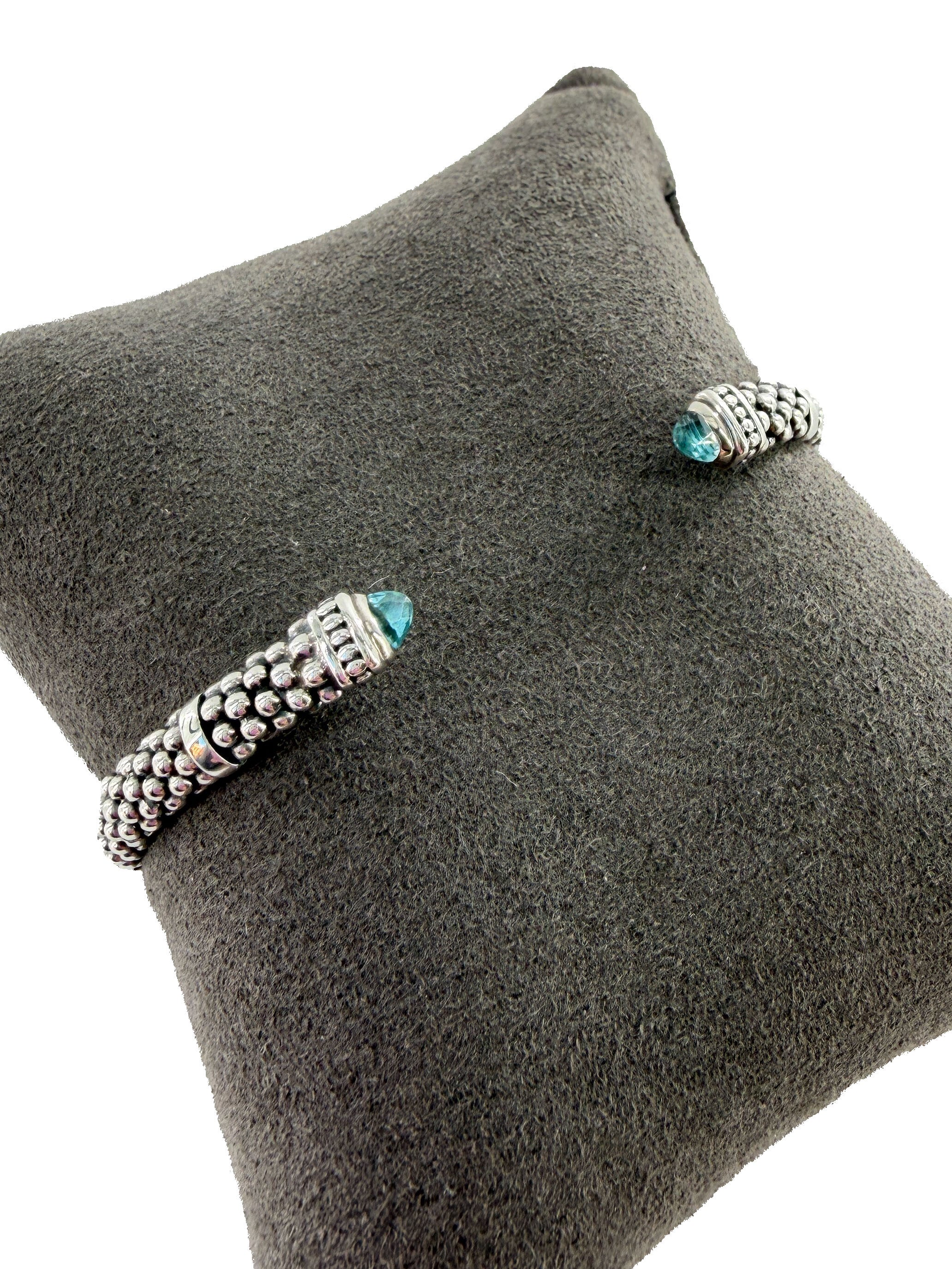 Lagos sterling silver, swiss blue topaz caviar cuff bracelet