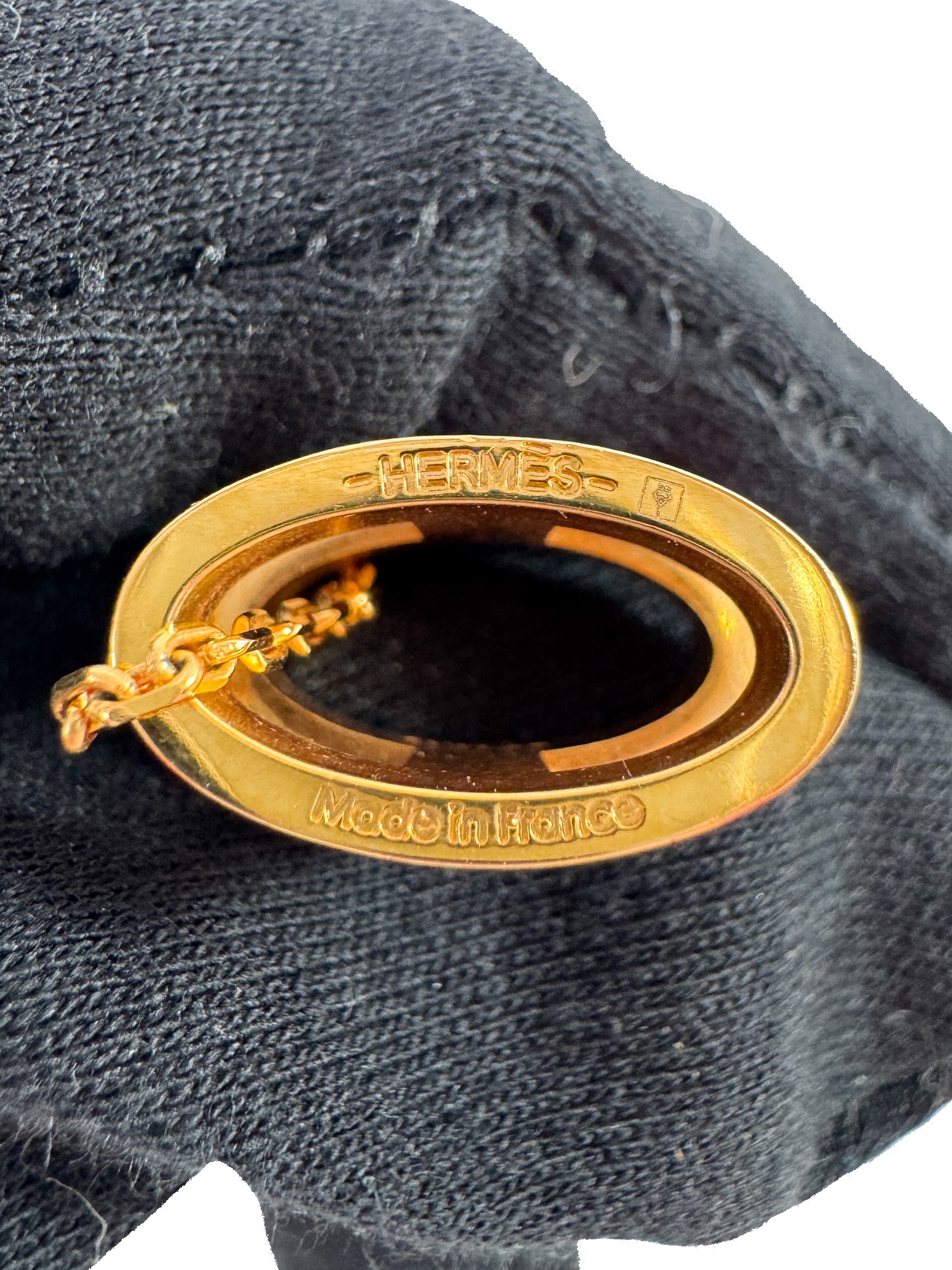 Hermès gold tone pink (rose extreme) enamel pop H pendant necklace