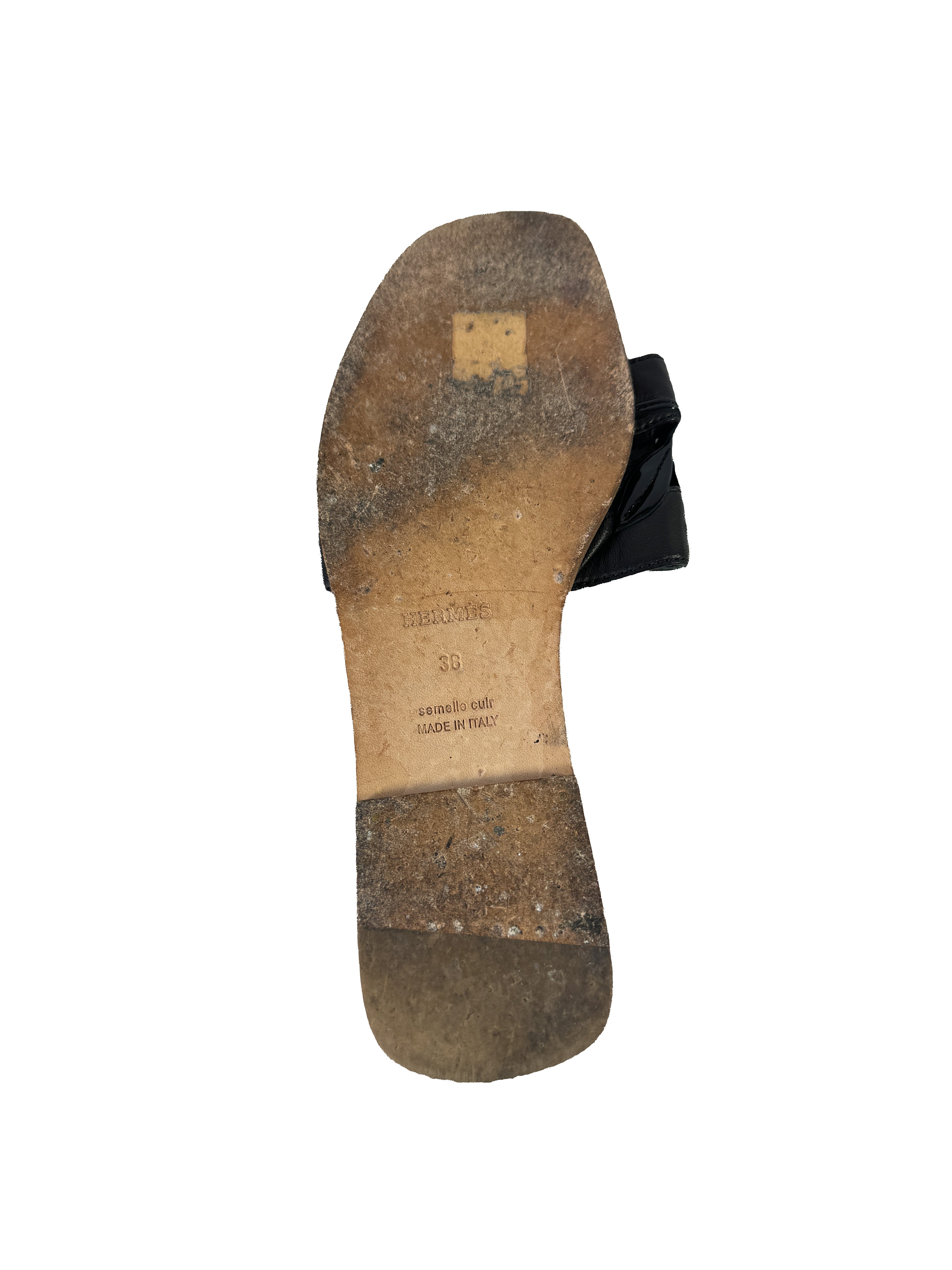 Hermès black leather Laurel Oran sandals size 38