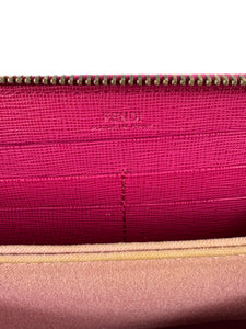 Fendi hot pink Elite leather zip around wallet