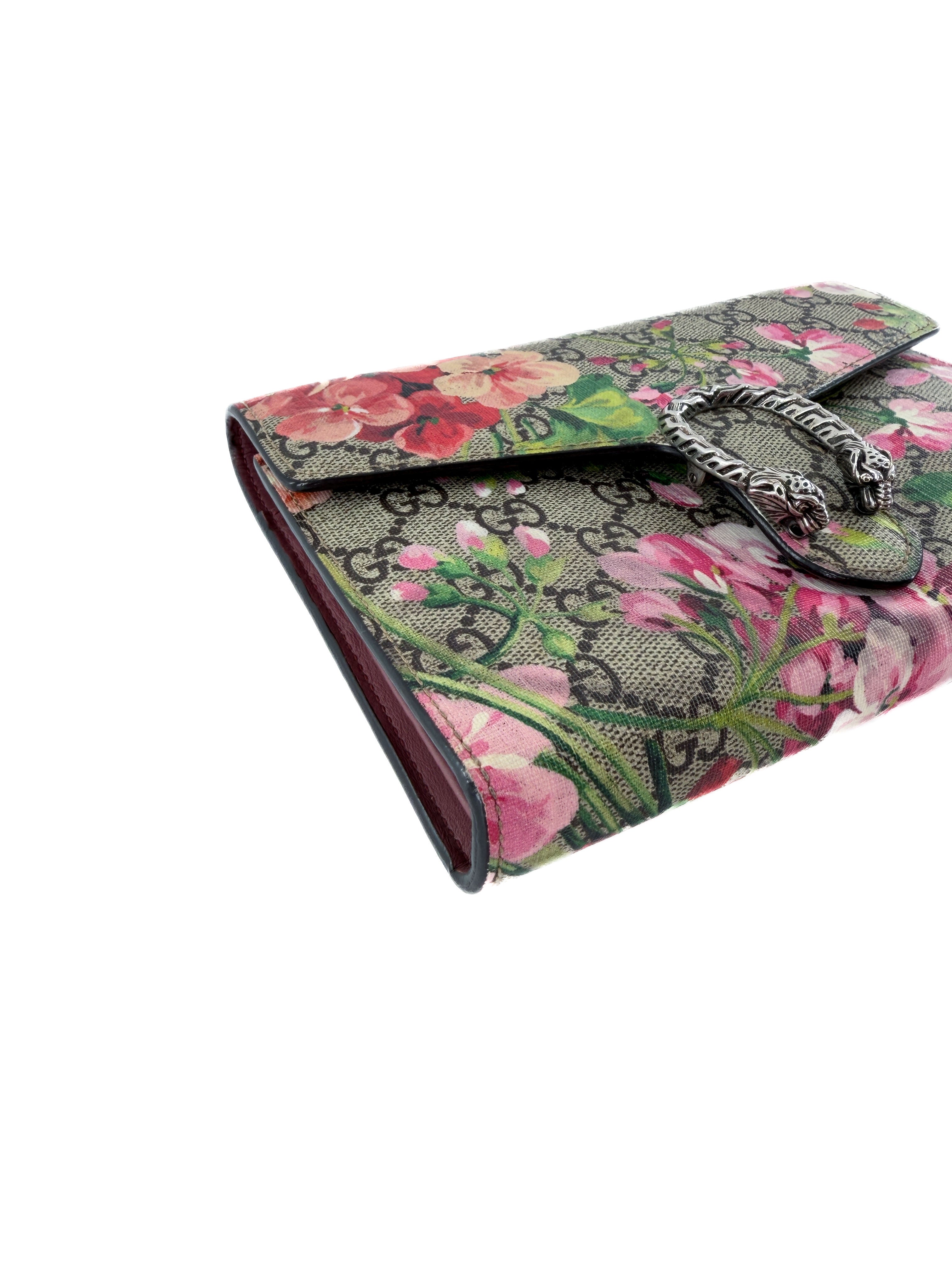 Gucci GG Supreme Monogram Pink Blooms Mini Dionysus Chain Wallet 2149