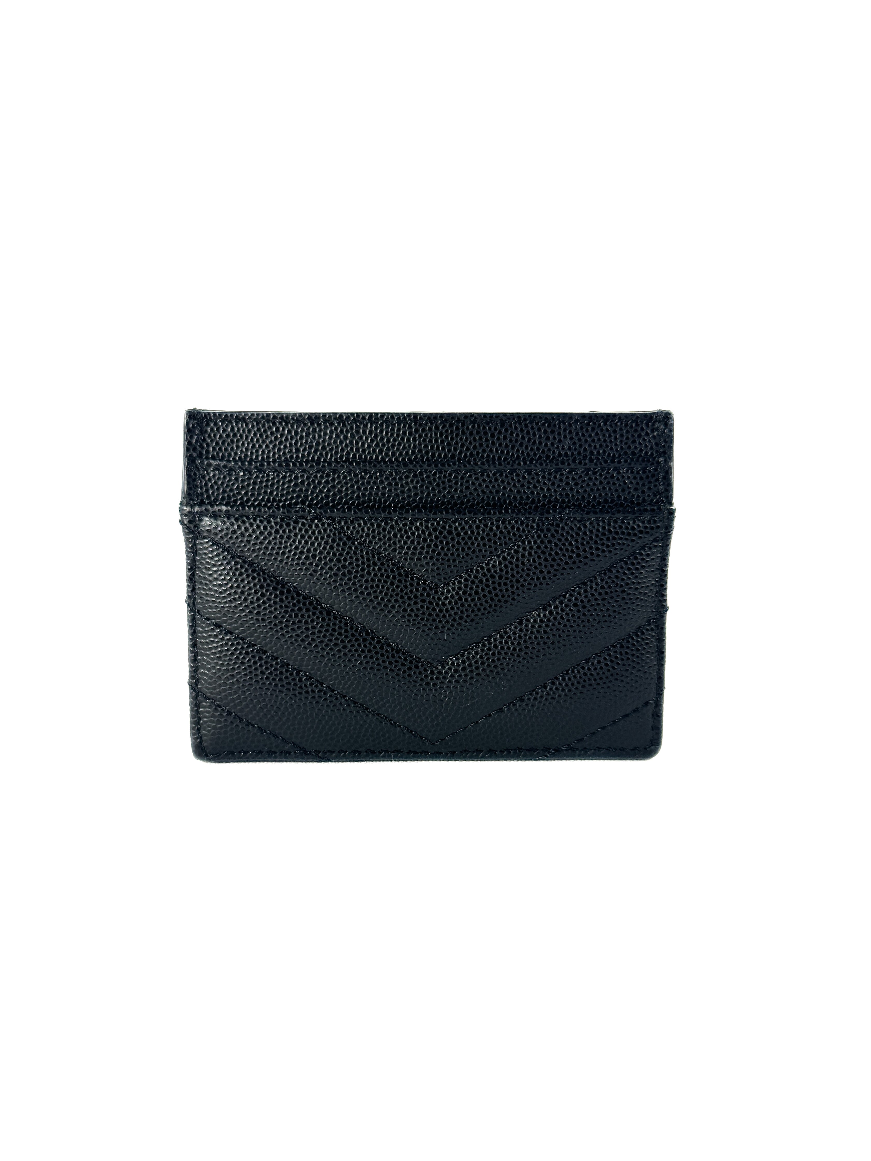 Saint Laurent black Cassandre grain de poudre leather card case  2ME423291-0323