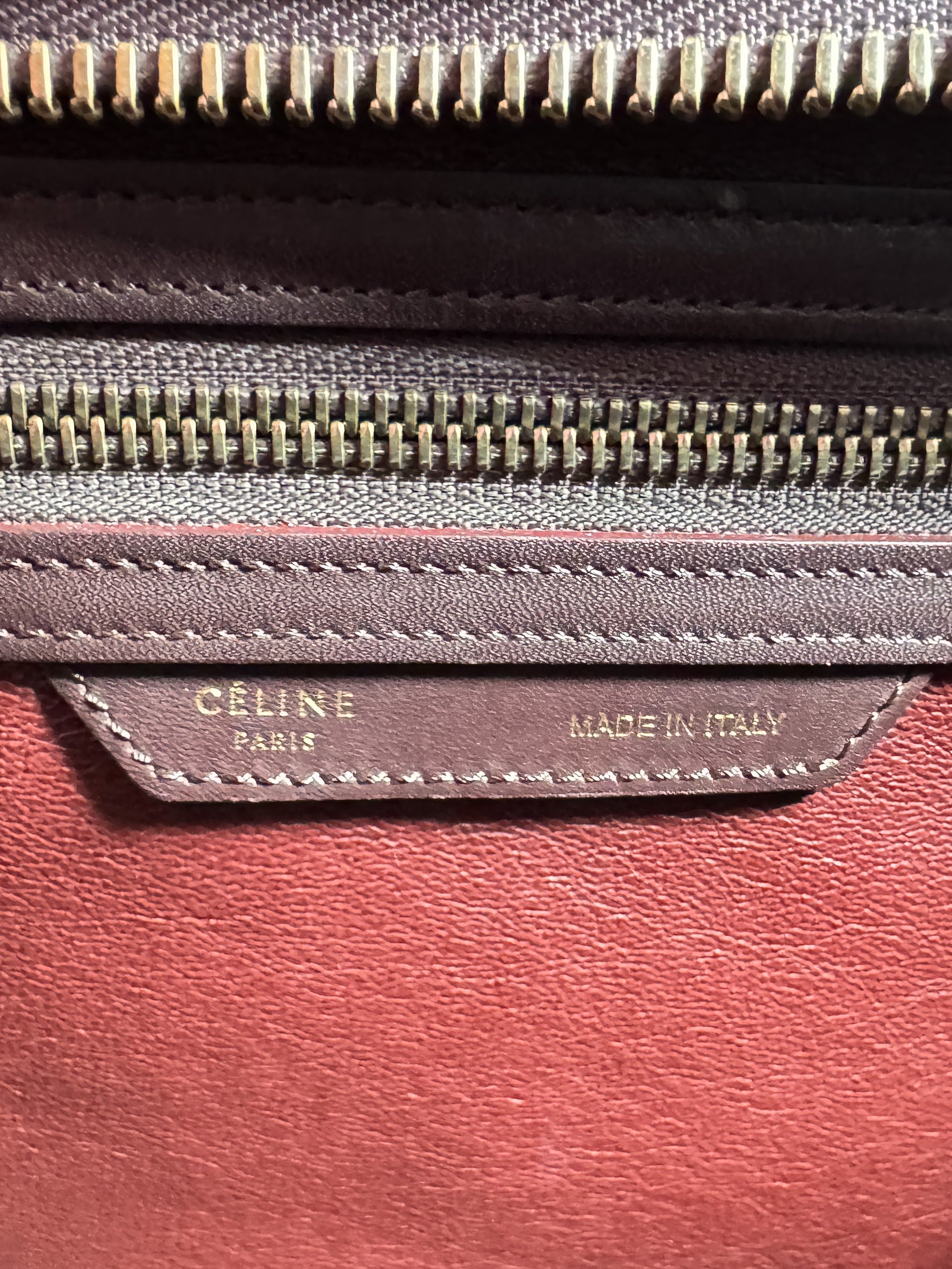 Celine burgundy, pink, and orange leather/pony hair Luggage micro F-GA-0154