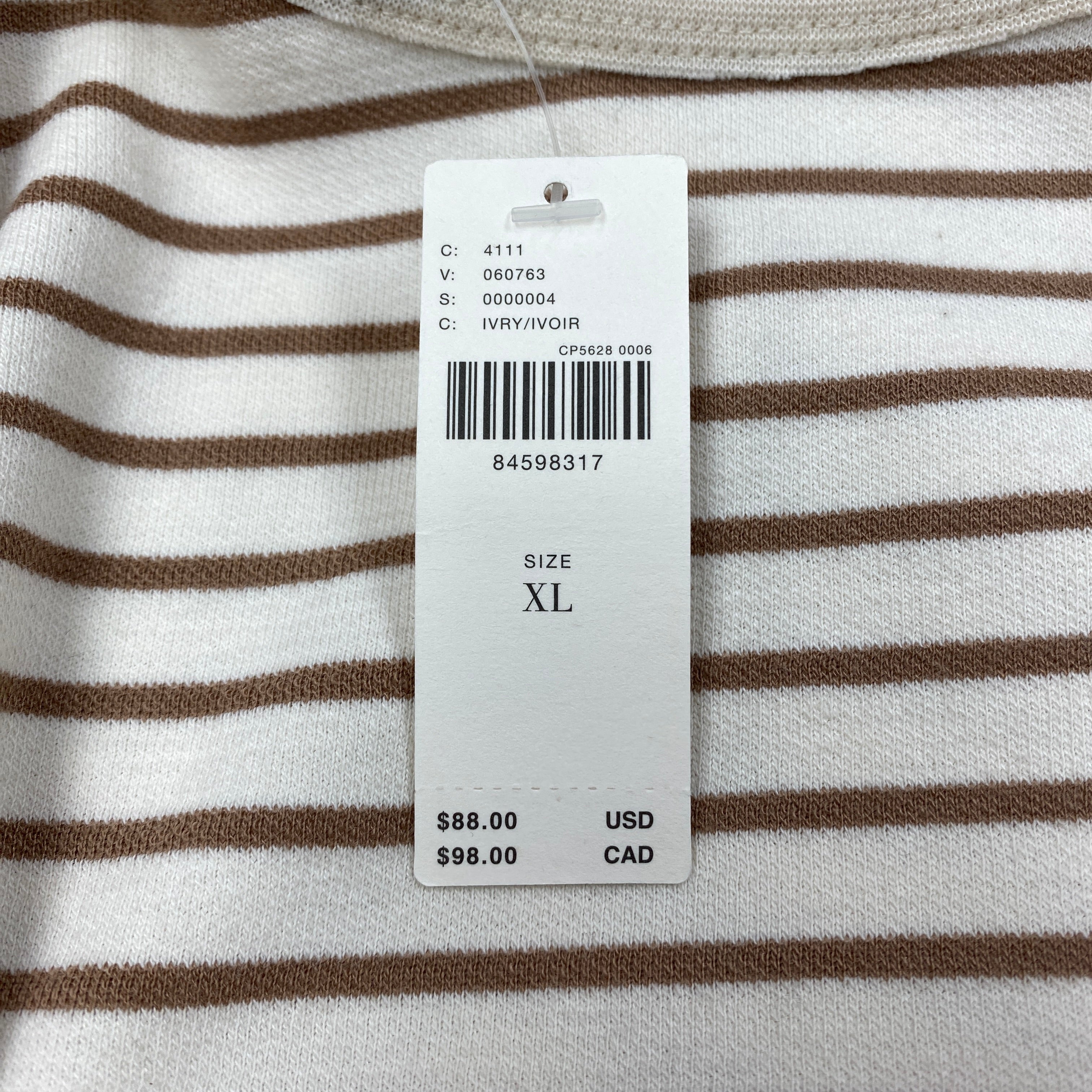 Maeve cream brown striped long sleeve top size XL NWT