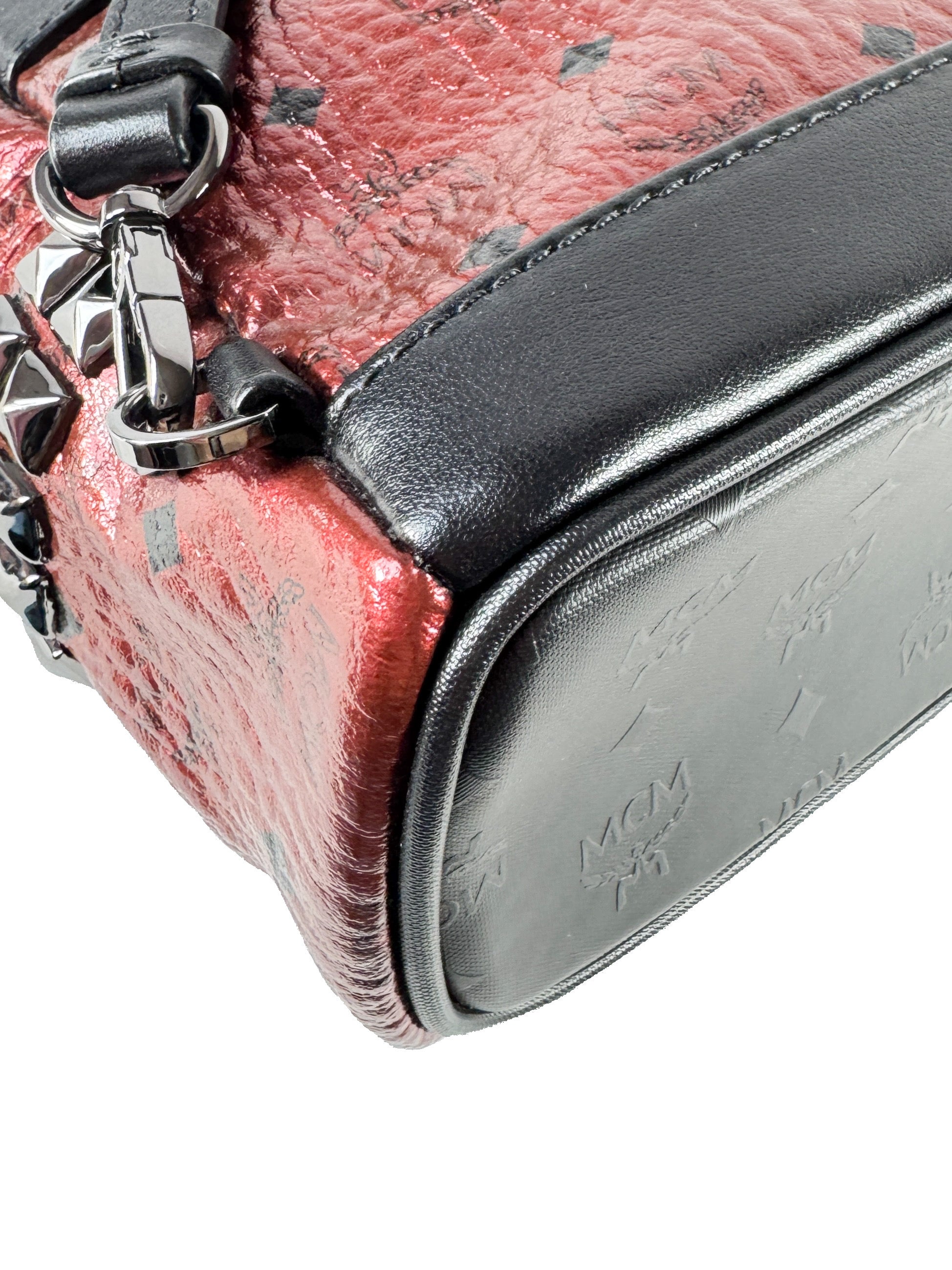 MCM red, black leather Visetos Stark mini backpack