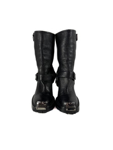 Miu Miu black leather heeled moto boots size 38