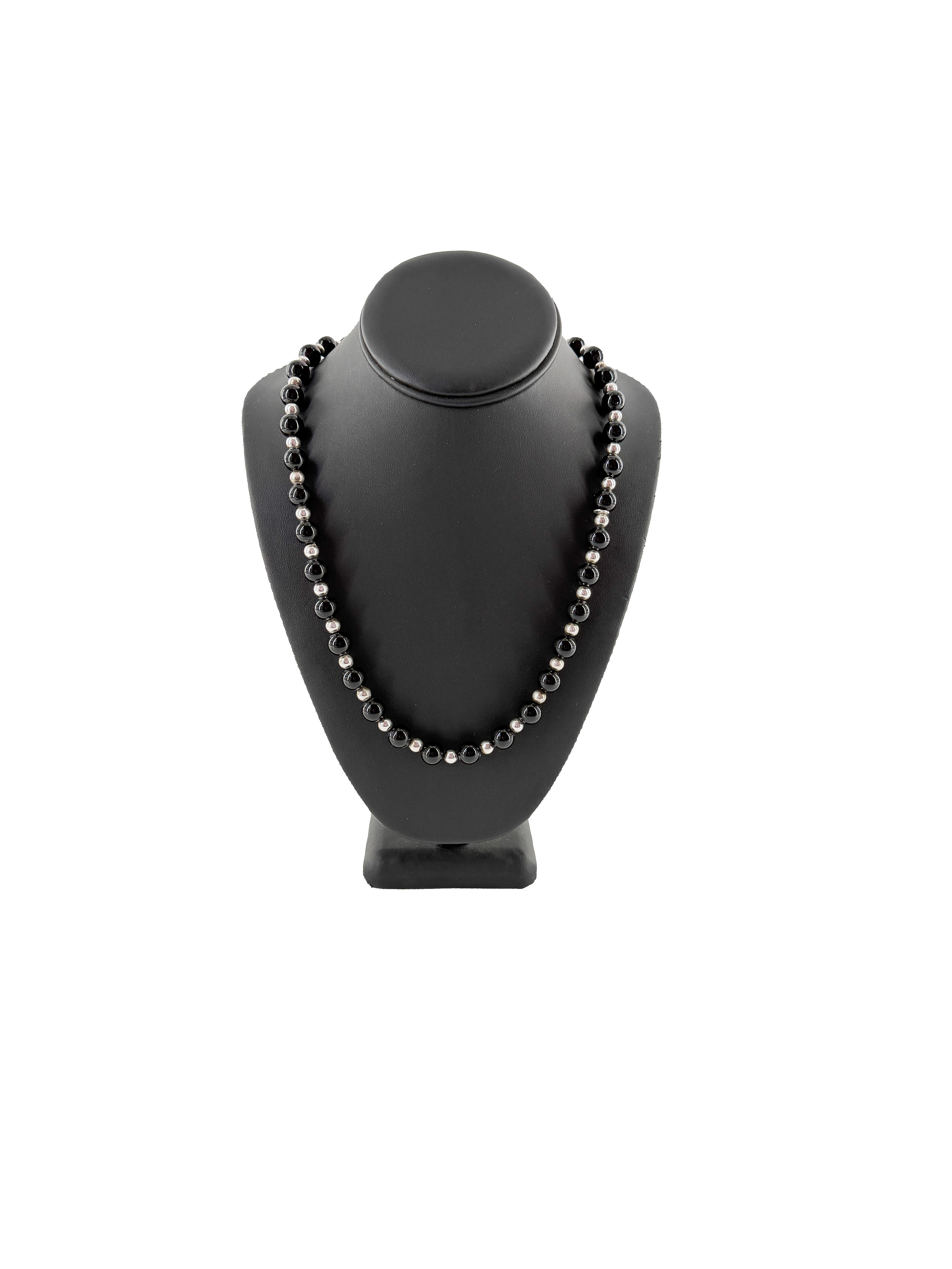 Tiffany & Co sterling silver black onyx bead necklace