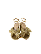 Loeffler Randall gold pleated Camellia heeled sandals size 7 retail $395 BOX