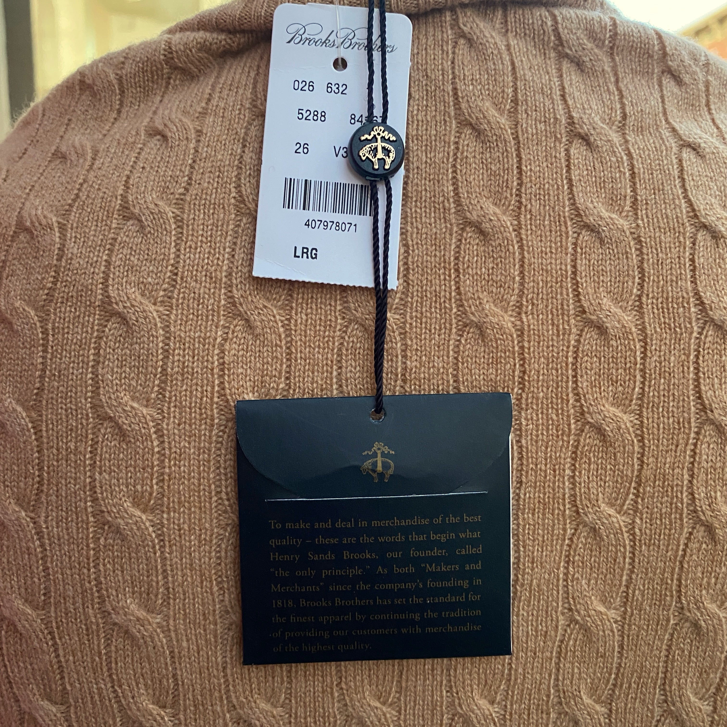 Brooks Brothers brown cashmere sweater size L NWT