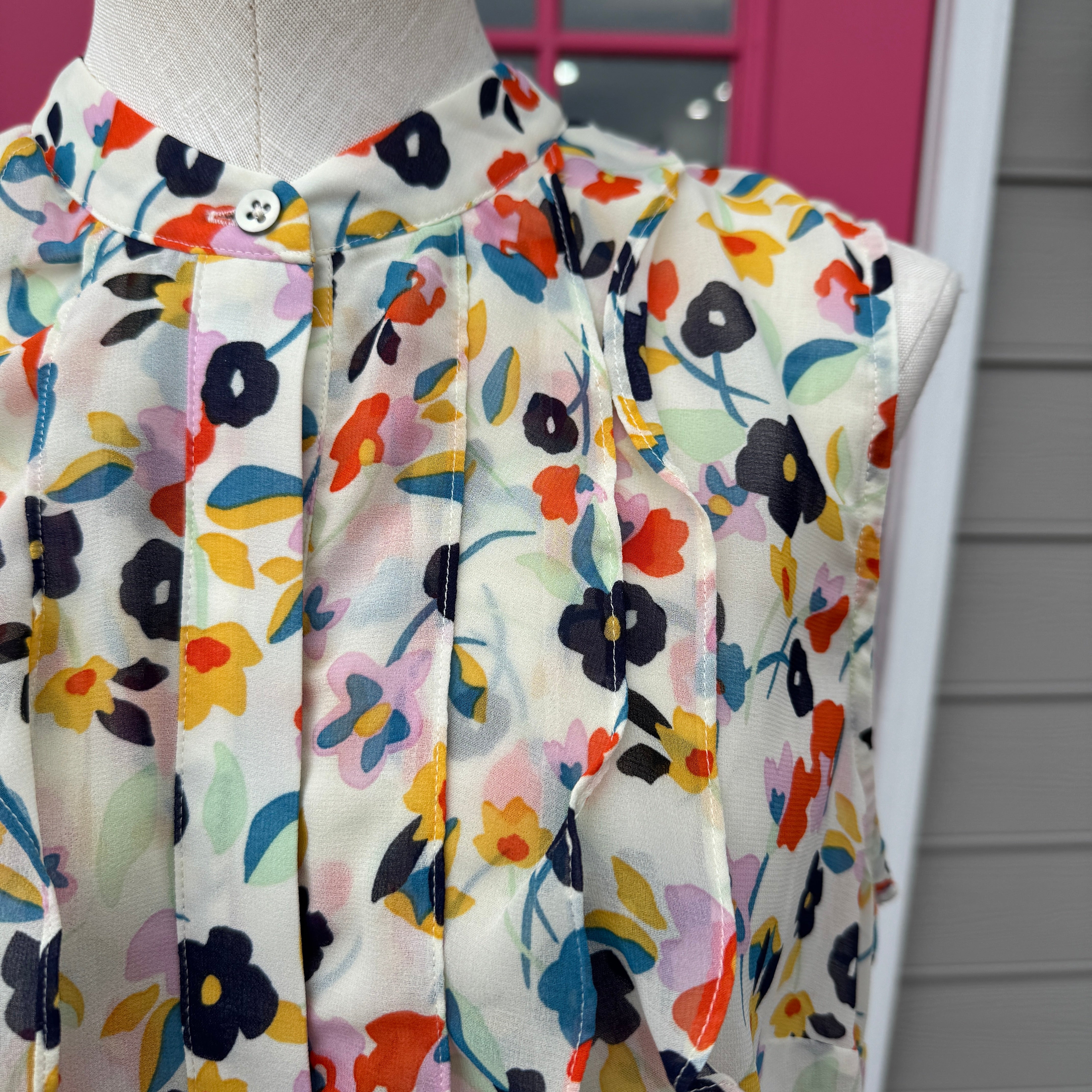 Cabi cream multicolor sheer button up tank size L