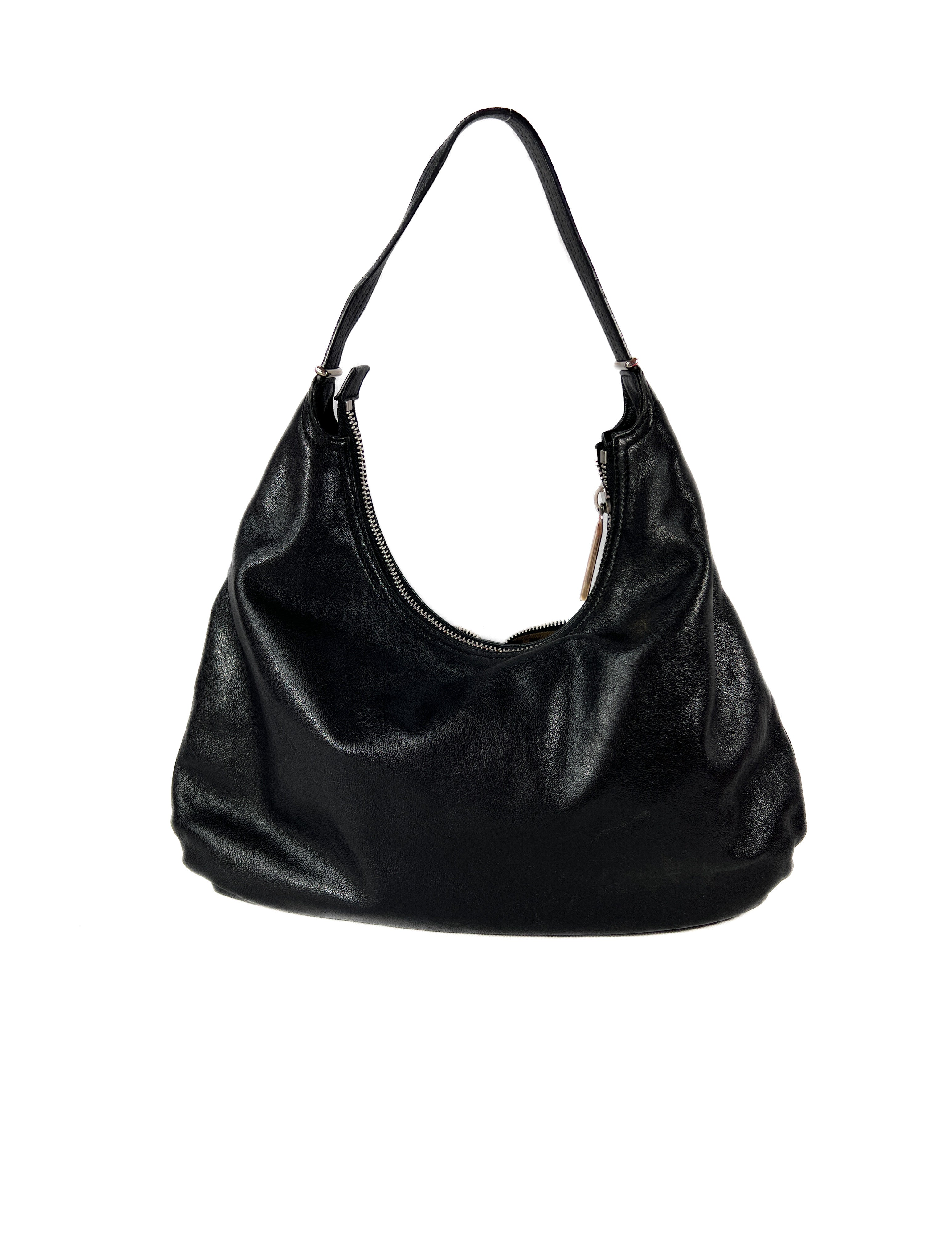 Fendi black leather hobo shoulder bag