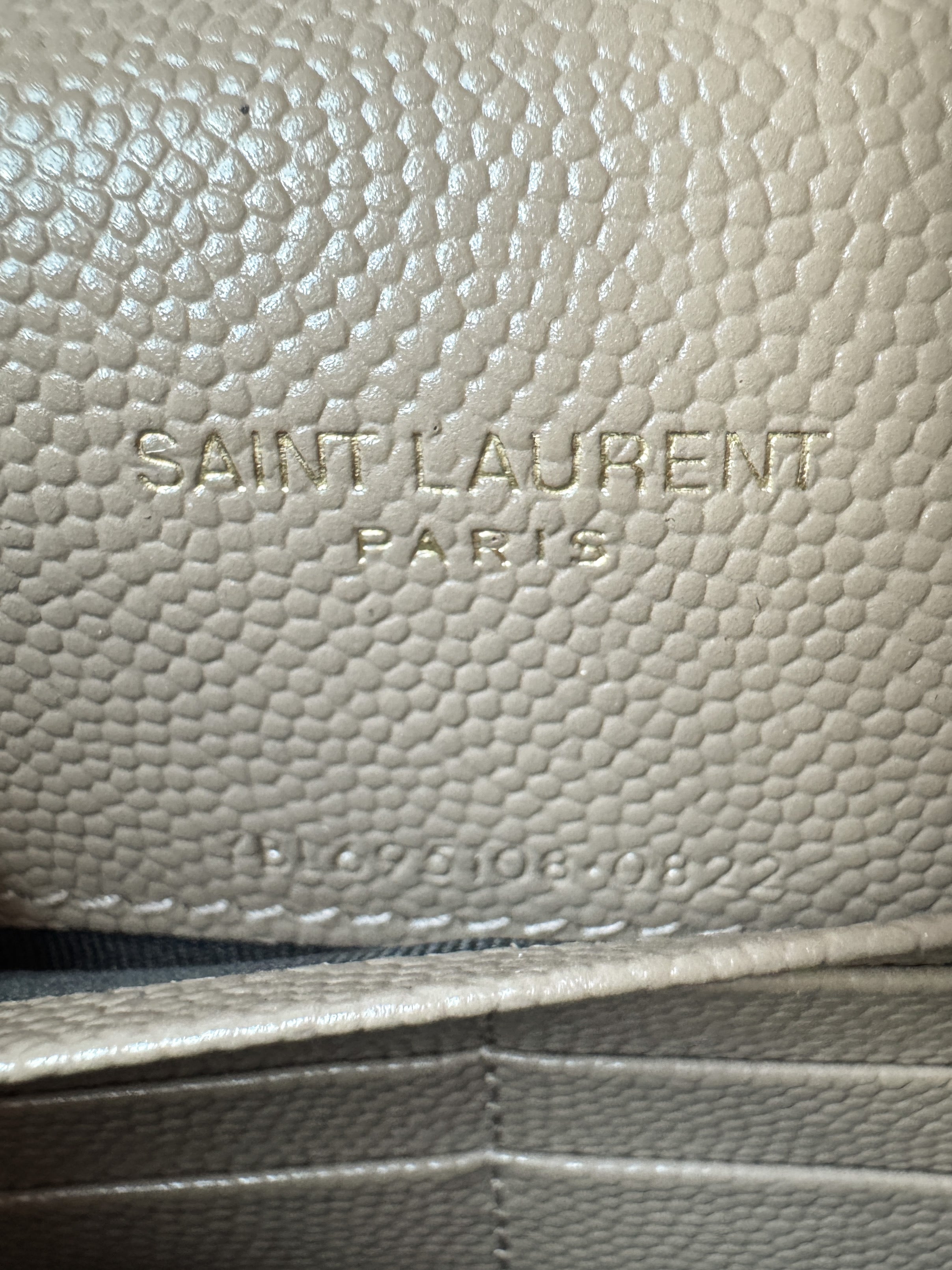 Saint Laurent chevron Cassandre grain de poudre chain wallet dark beige YBL695108 0822