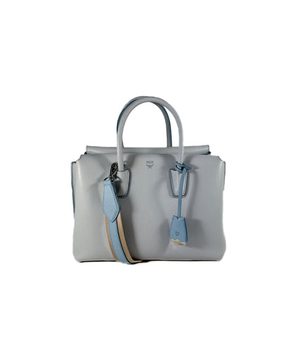 MCM blue gray medium leather Milla tote