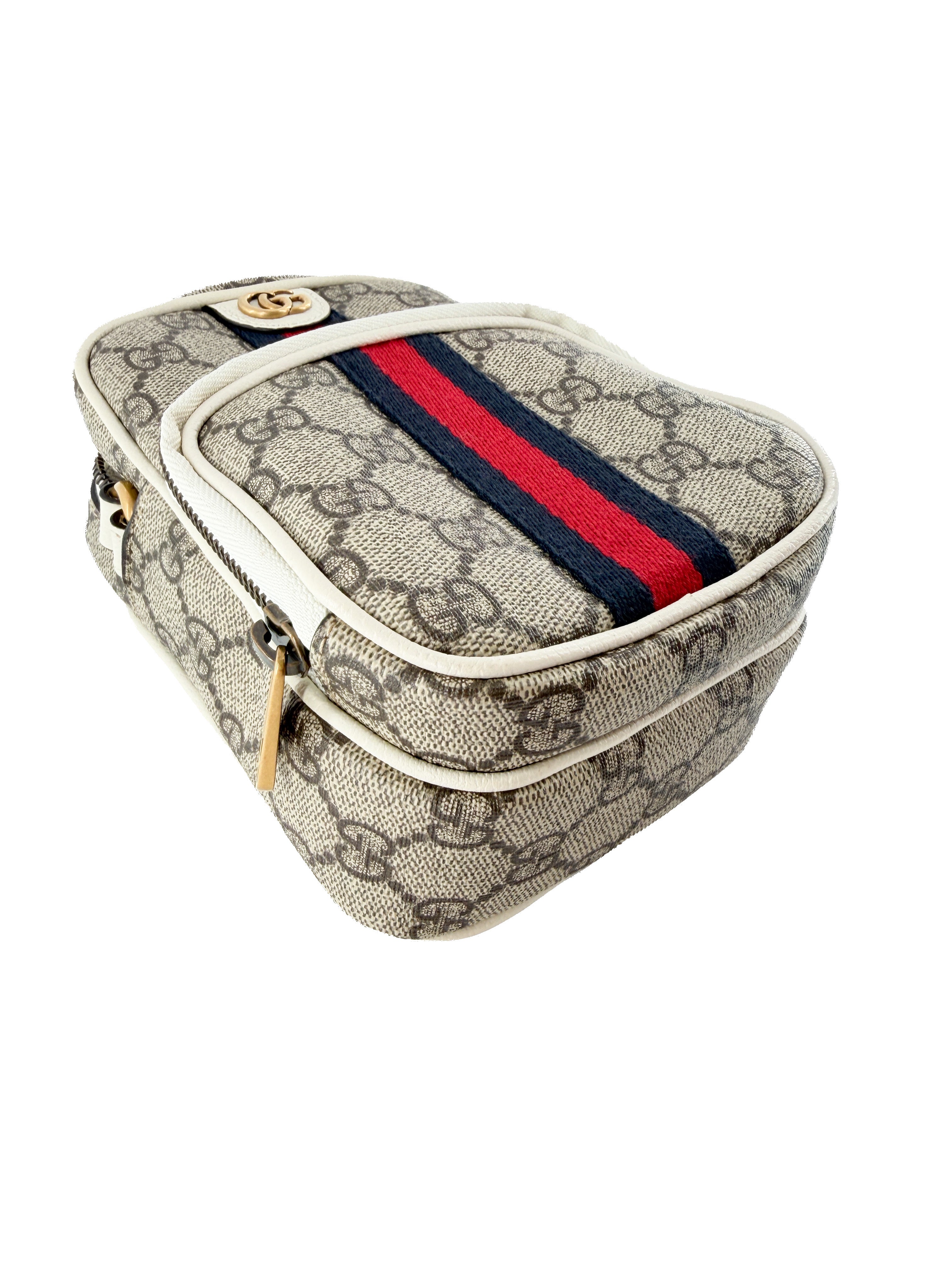Gucci Ophidia Top Handle Crossbody Bag GG Coated Canvas Mini White 671682 493075