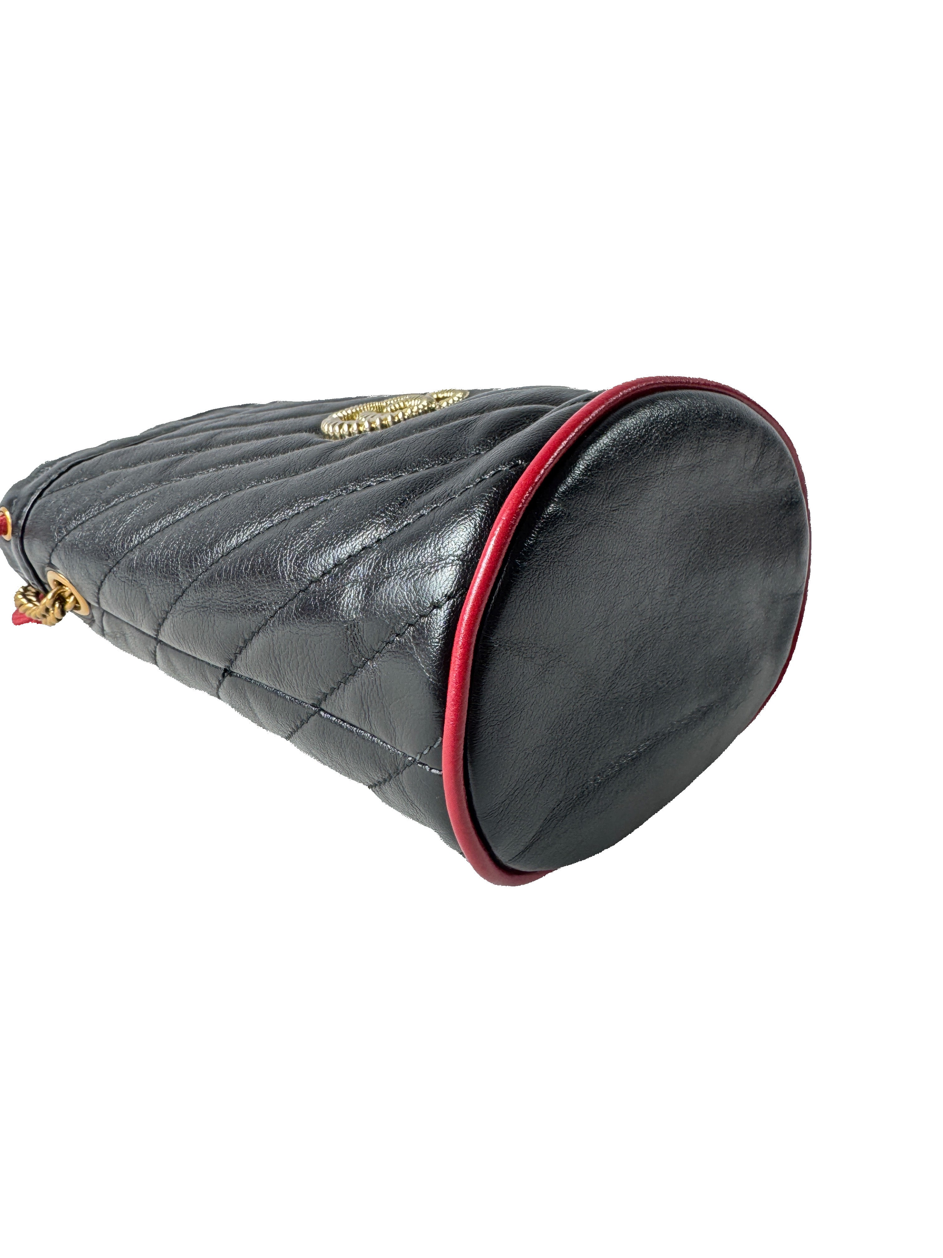 Gucci black torchon GG marmont mini bucket bag 573817525040