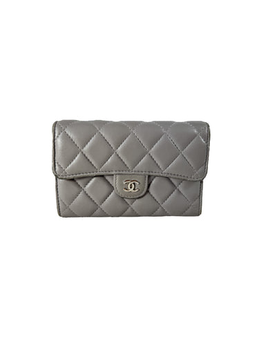 Chanel gray quilted compact wallet 31576720