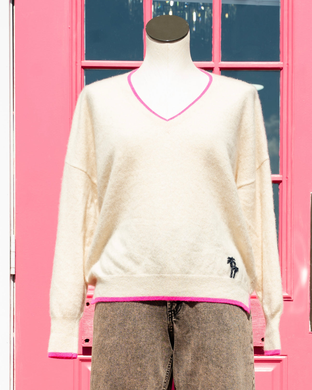 Brodie cream palm tree cashmere sweater size M