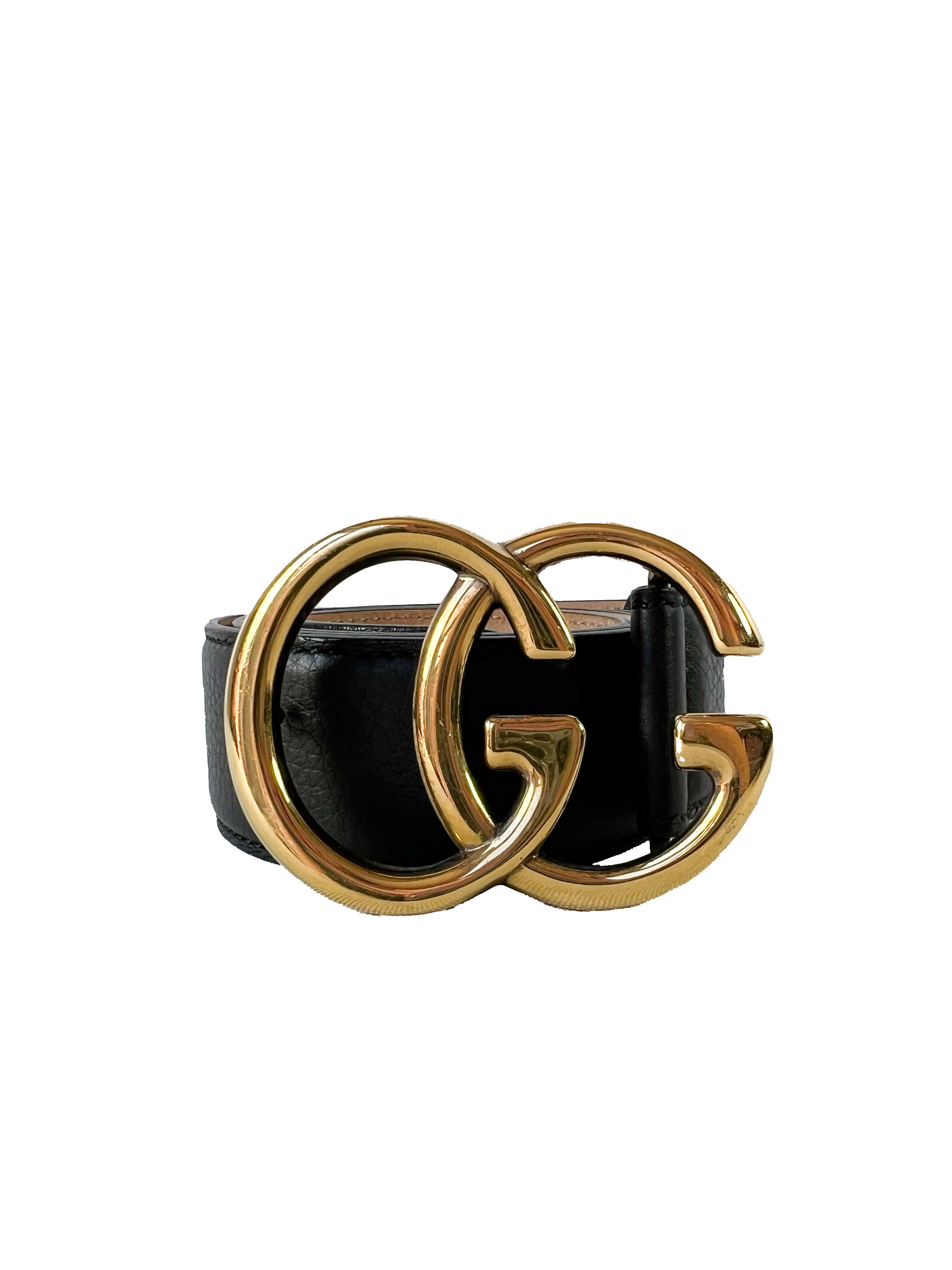 Gucci GG black/gold leather belt size 90 36