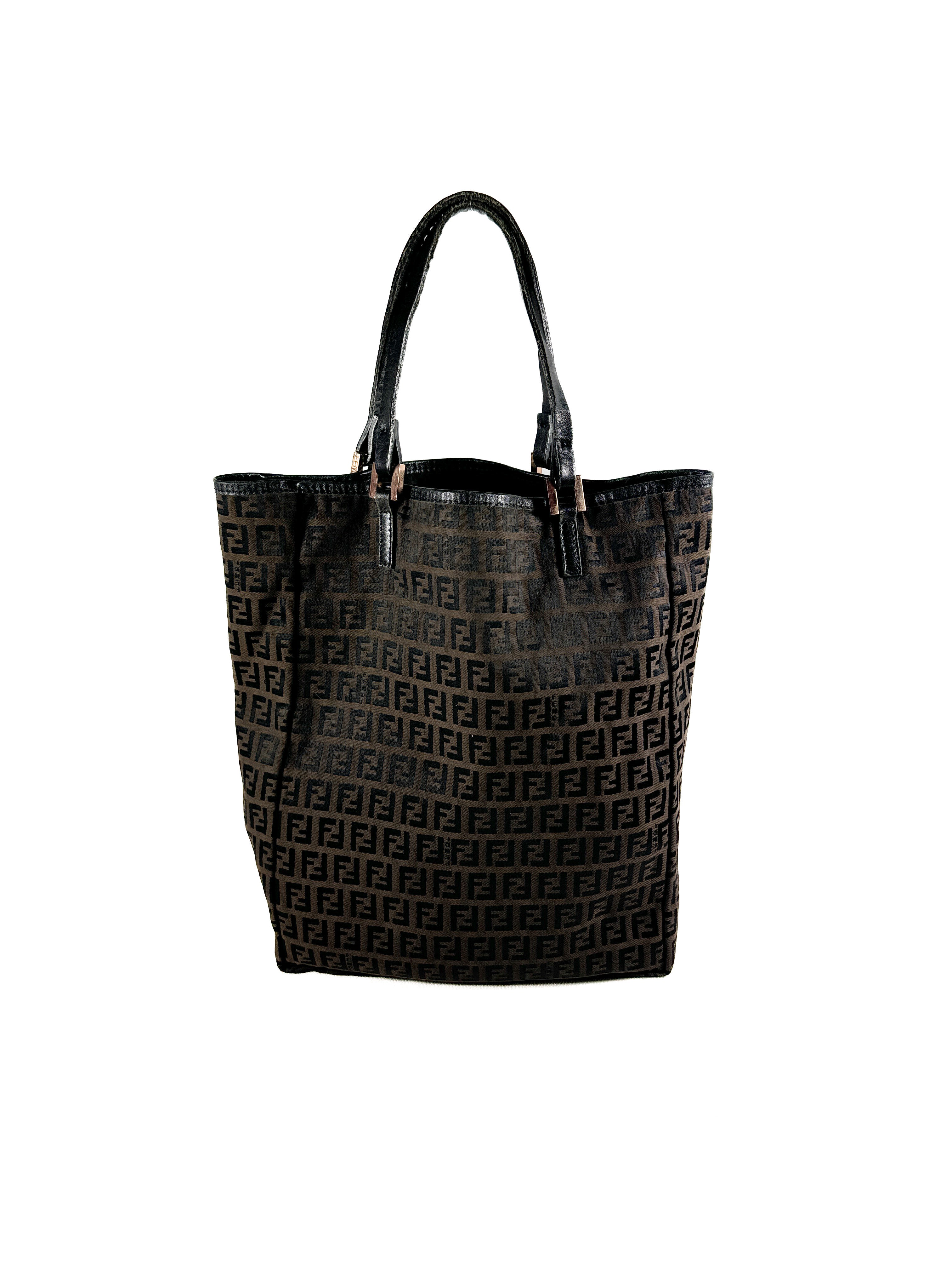 Fendi brown black Zucchino nylon canvas tote