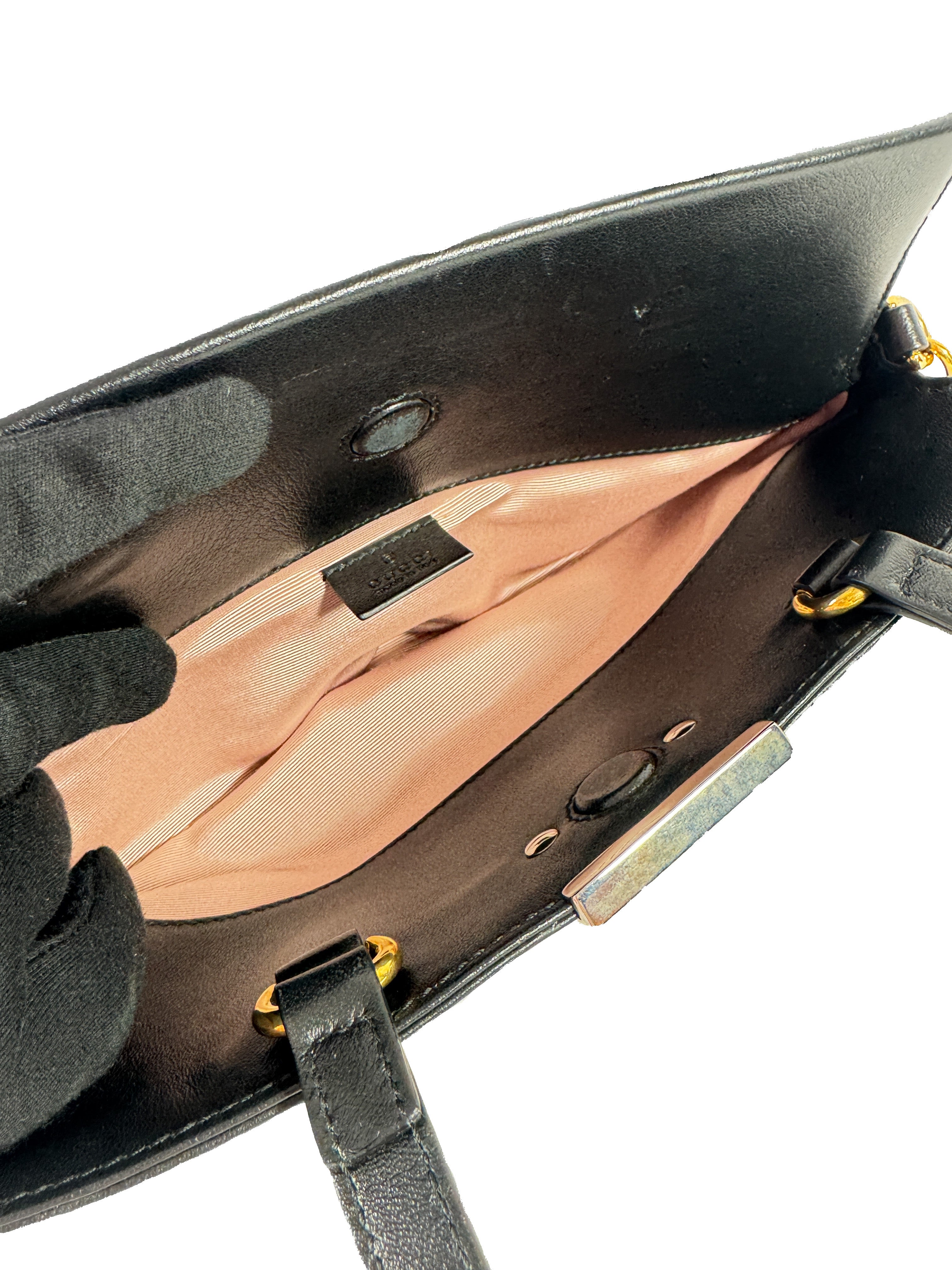 Gucci black lambskin small linea matisse top handle bag 631663520981