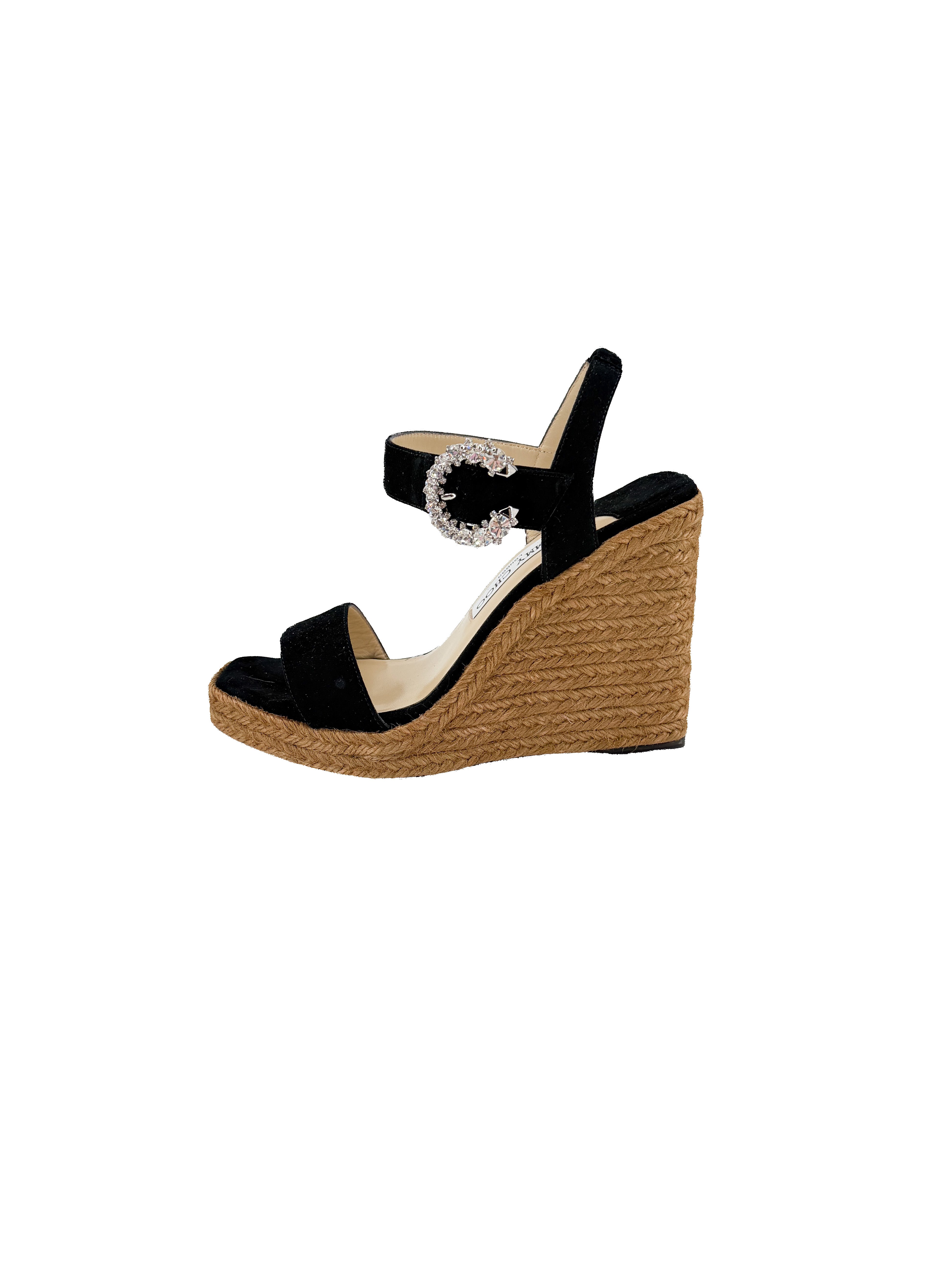Jimmy Choo Mirabelle 110 black espadrille wedges size 37.5 (7.5) BOX