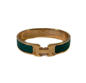 Hermes clic H vert bleute rose gold tone bracelet PM
