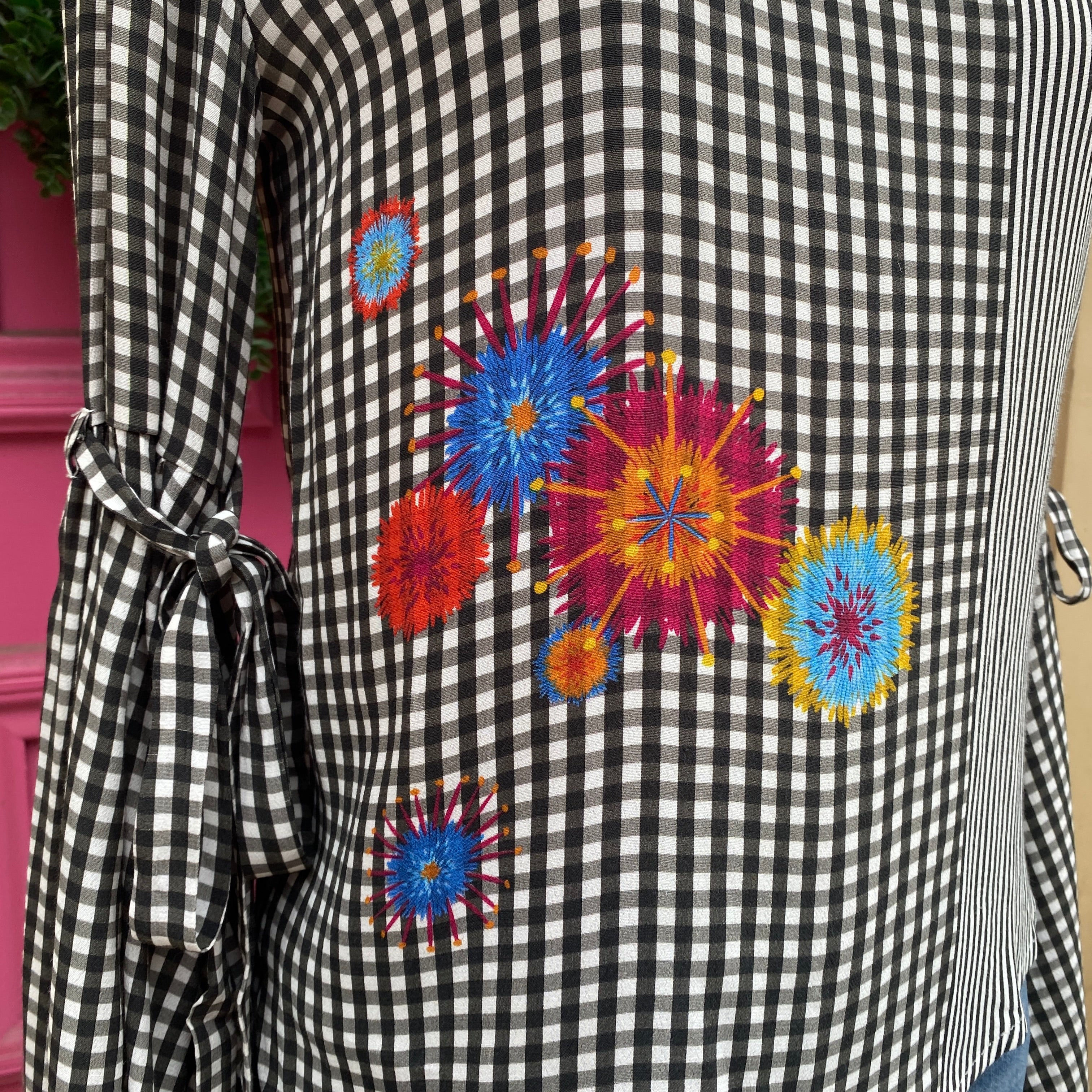 Desigual black white check long sleeve top size XS