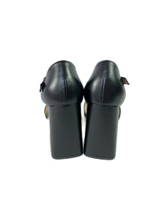 Gucci black leather horsebit heeled sandal size 39.5