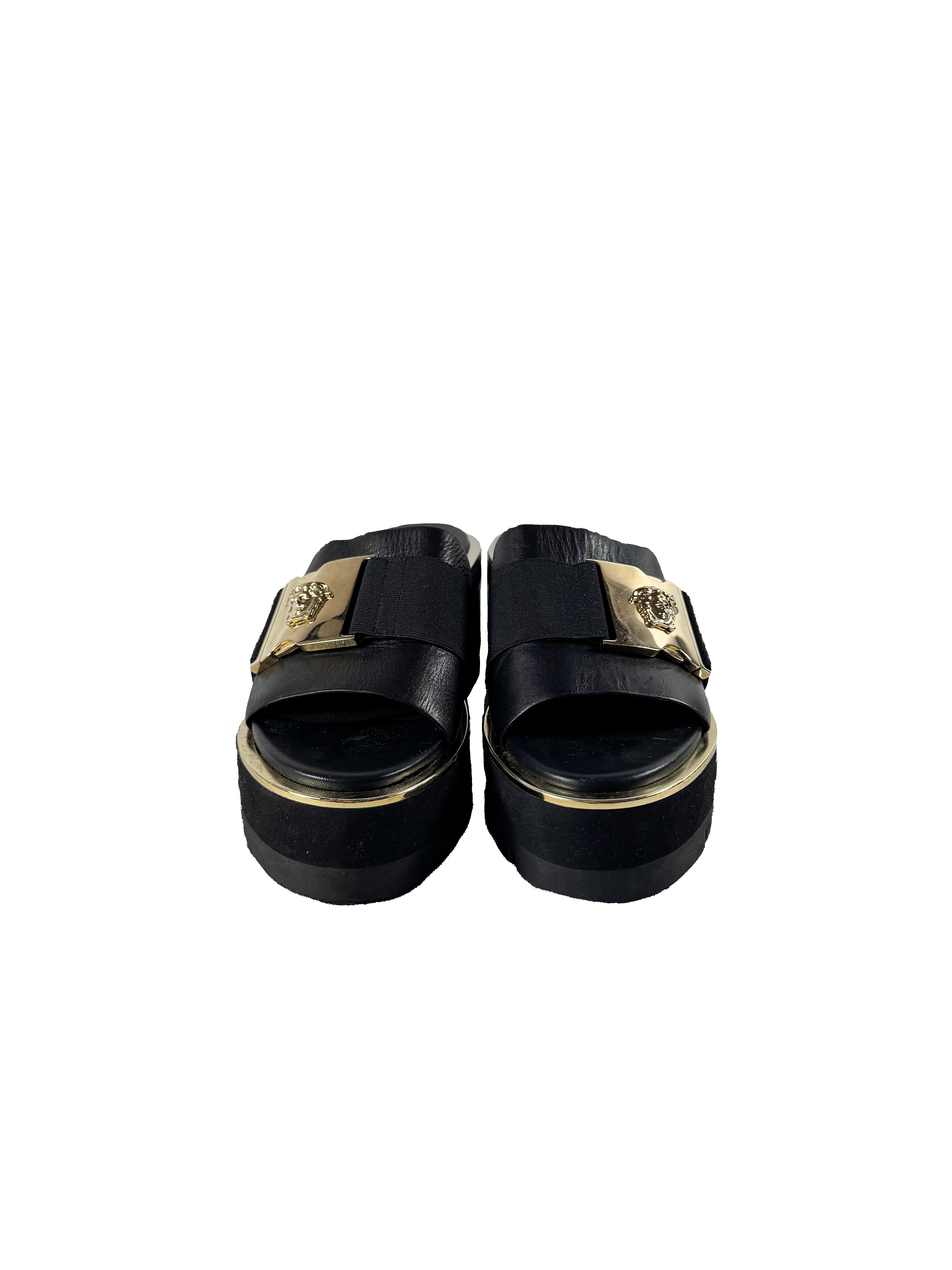 Versace black leather platform mules size 37