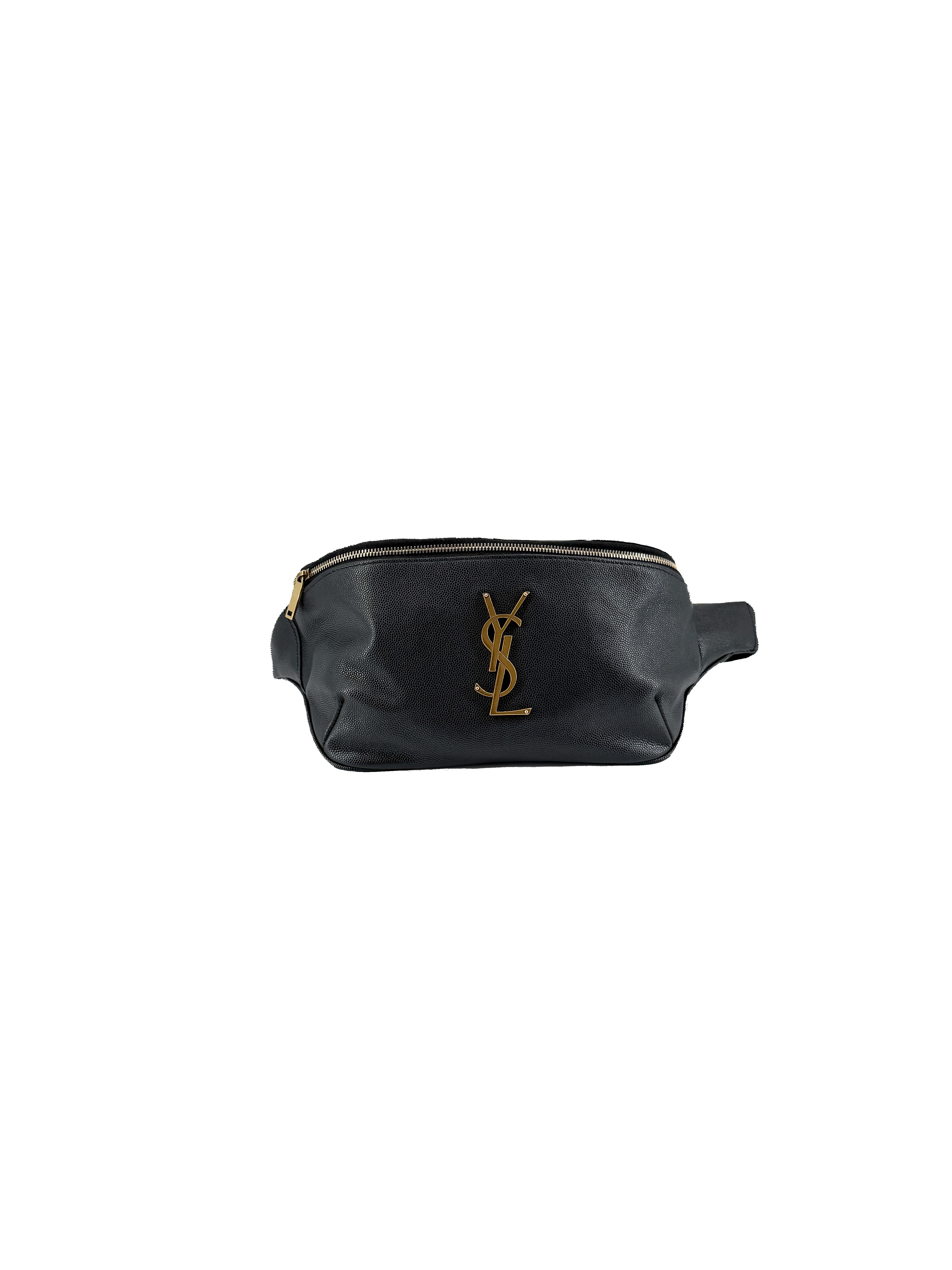 Saint Laurent black Cassandre grain de poudre monogram belt bag FLY509959-0322