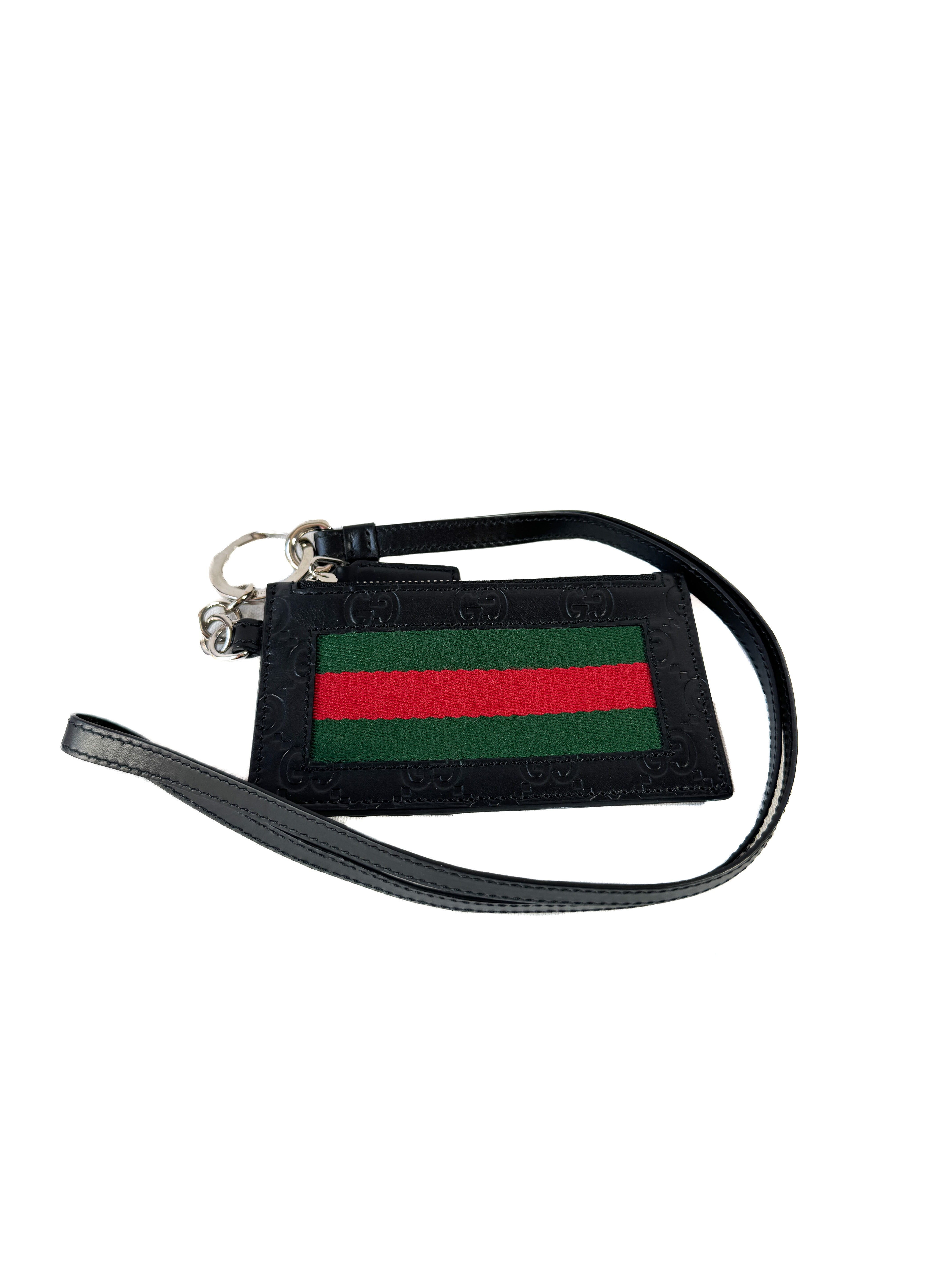 Gucci black leather GG sherry line lanyard 523815-2067