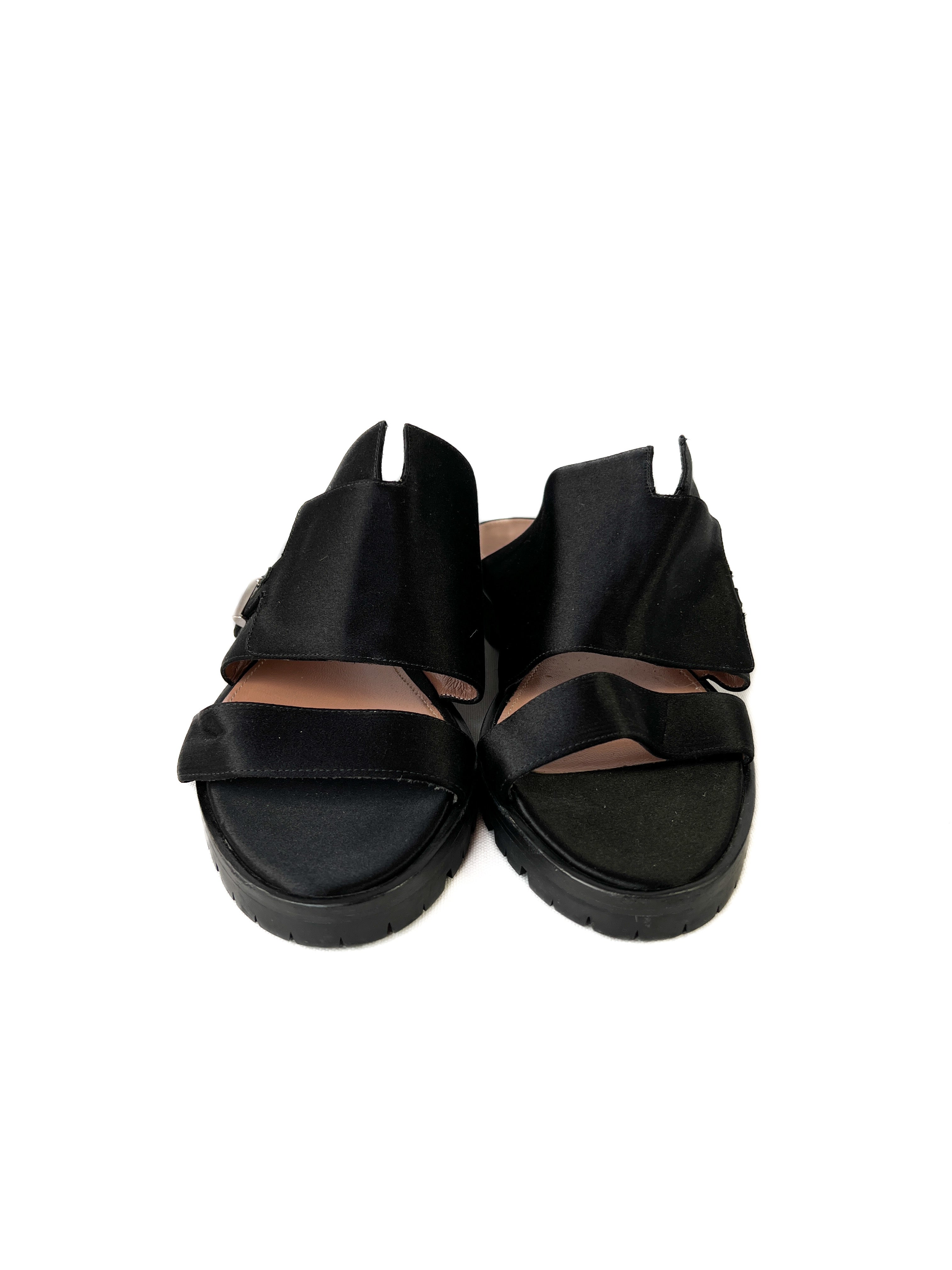 Hugo Boss black satin sandals size 38