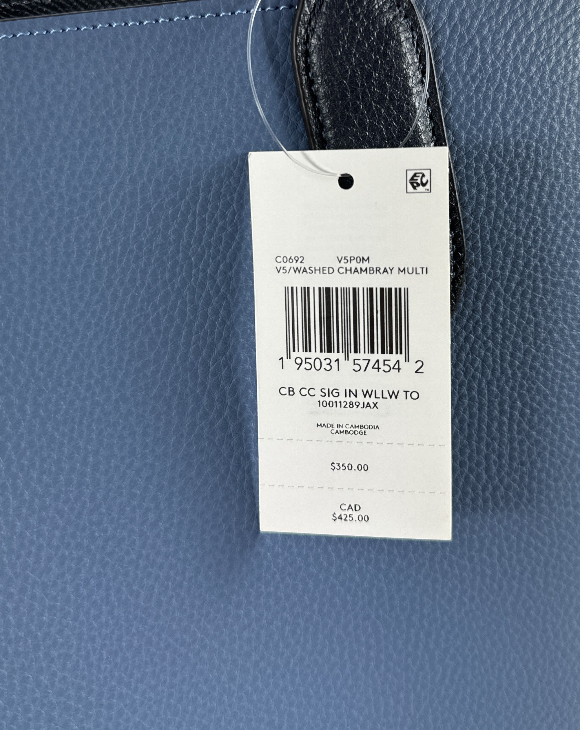 Coach blue leather Willow tote NWT