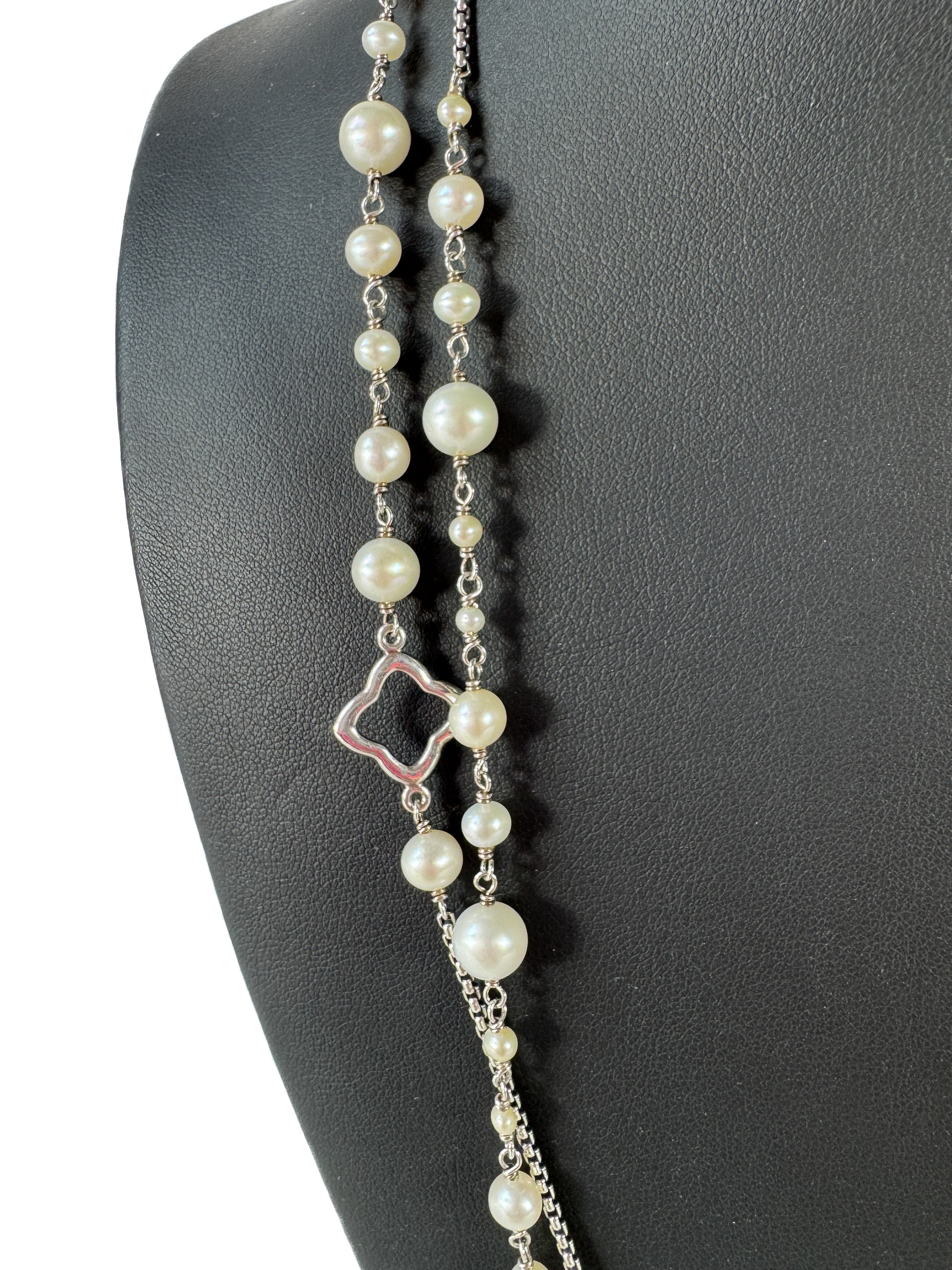 David Yurman Bijoux sterling silver quatrefoil pearl necklace